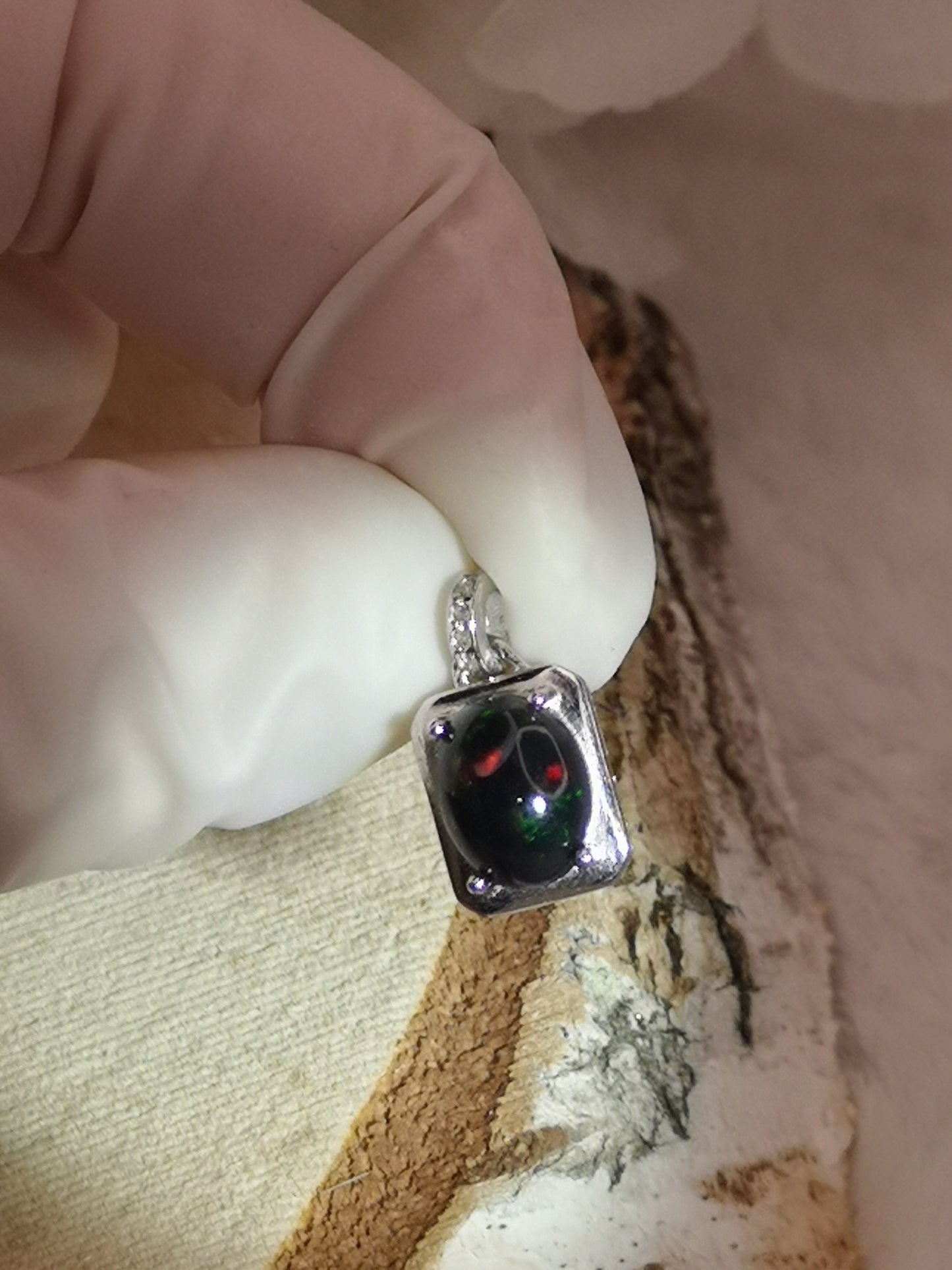 Black Opal Edelstein, 925 Silber Ketten Anhänger