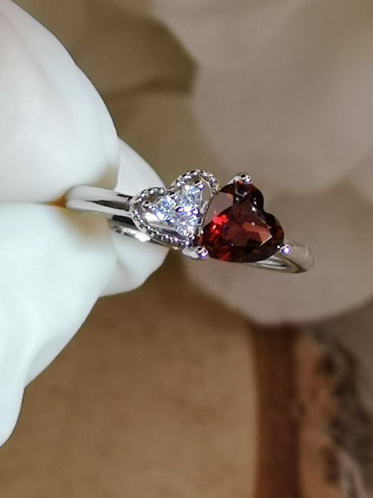 Granat Herz Edelstein, Kupfer Ring verstellbar