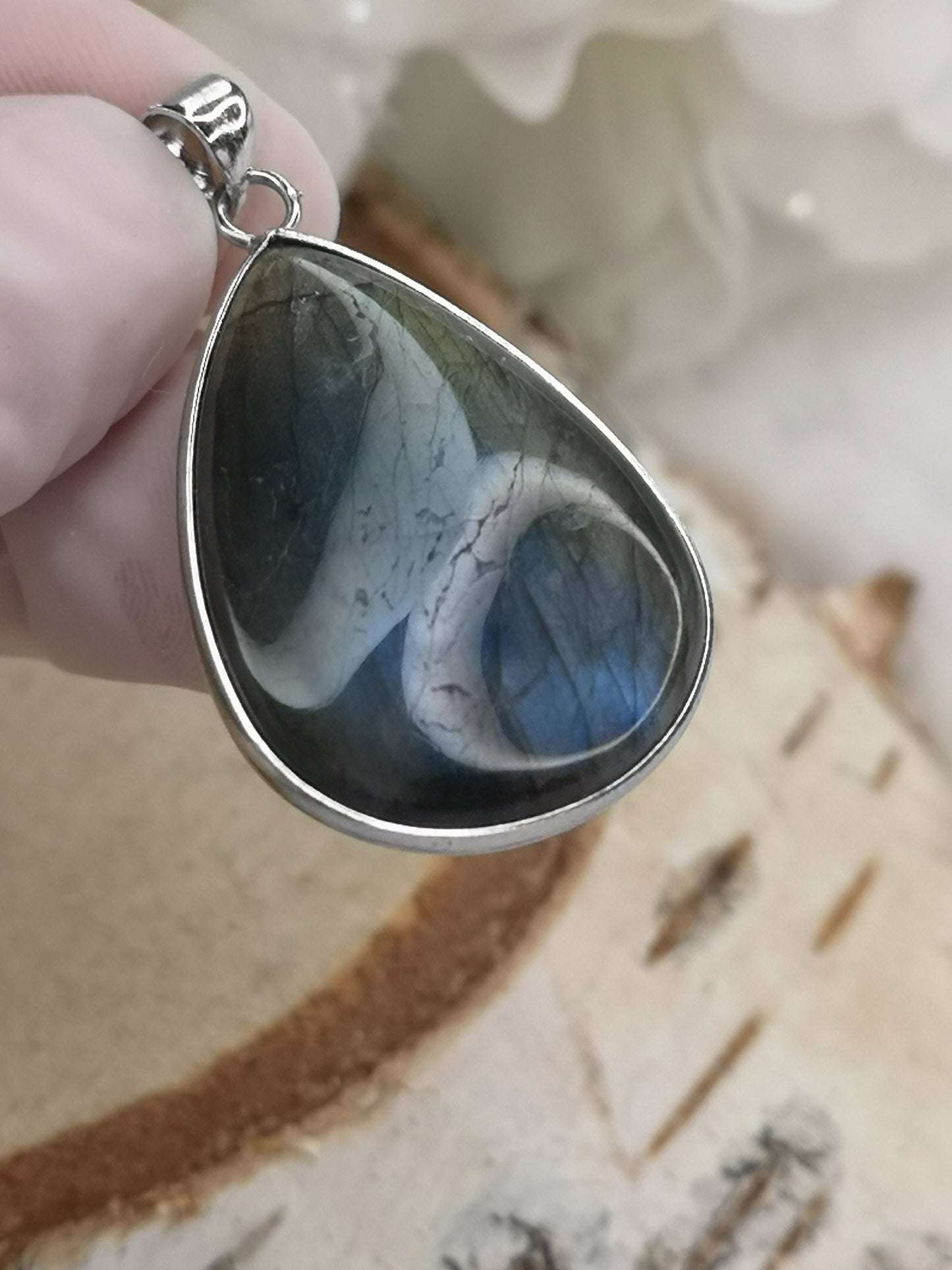 Labradorite Edelstein, 925 Silber Tropfen Ketten Anhänger