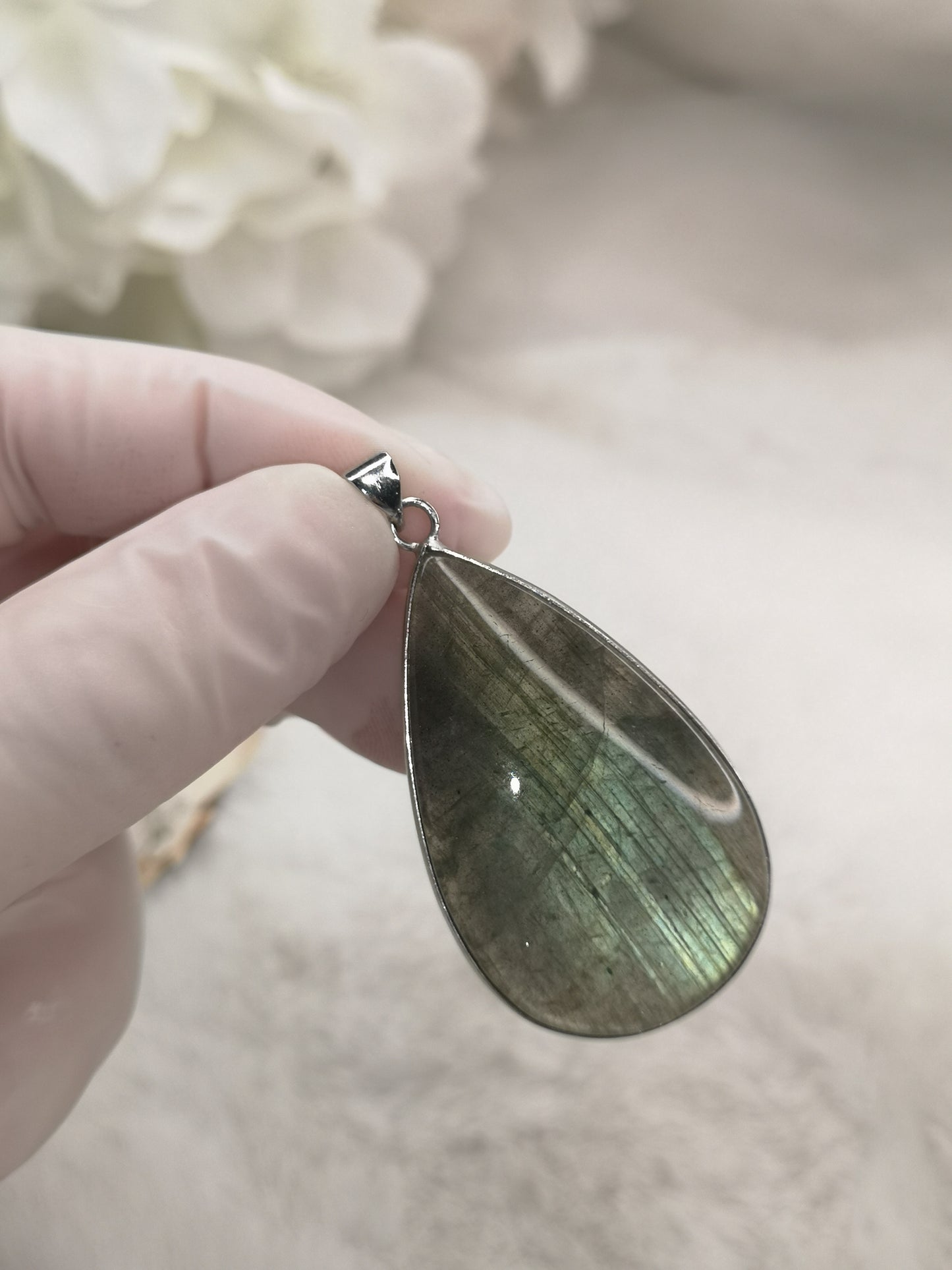 Labradorite Edelstein, 925 Silber Tropfen Ketten Anhänger