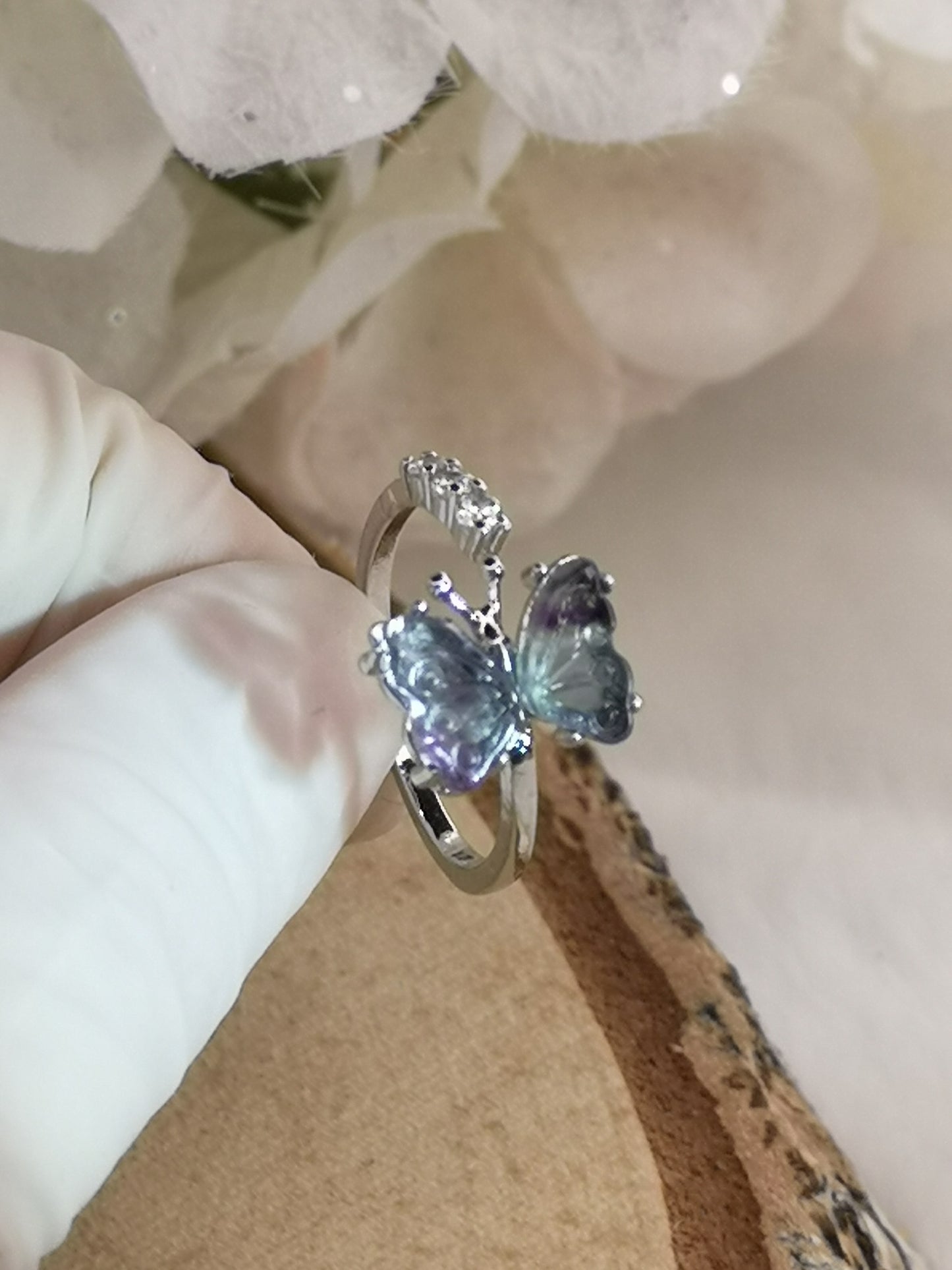 Fluorite Edelstein Schmetterling Kupfer Ring