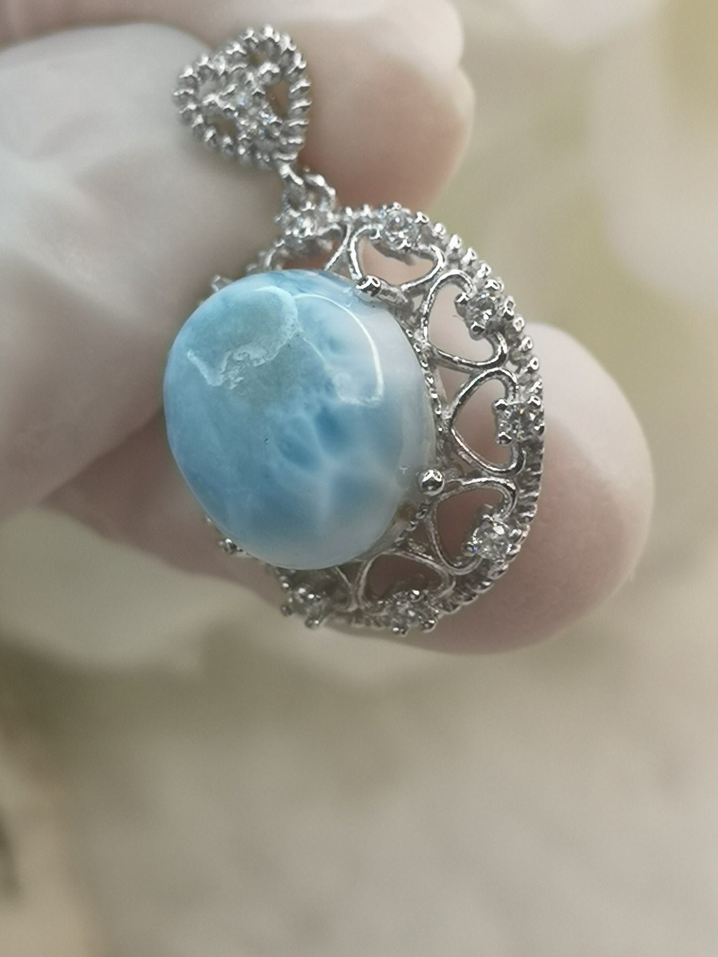 Larimar Edelstein, Kupfer Ketten Anhänger