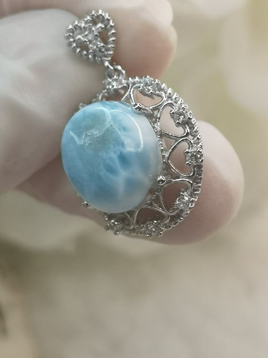 Larimar Edelstein, Kupfer Ketten Anhänger