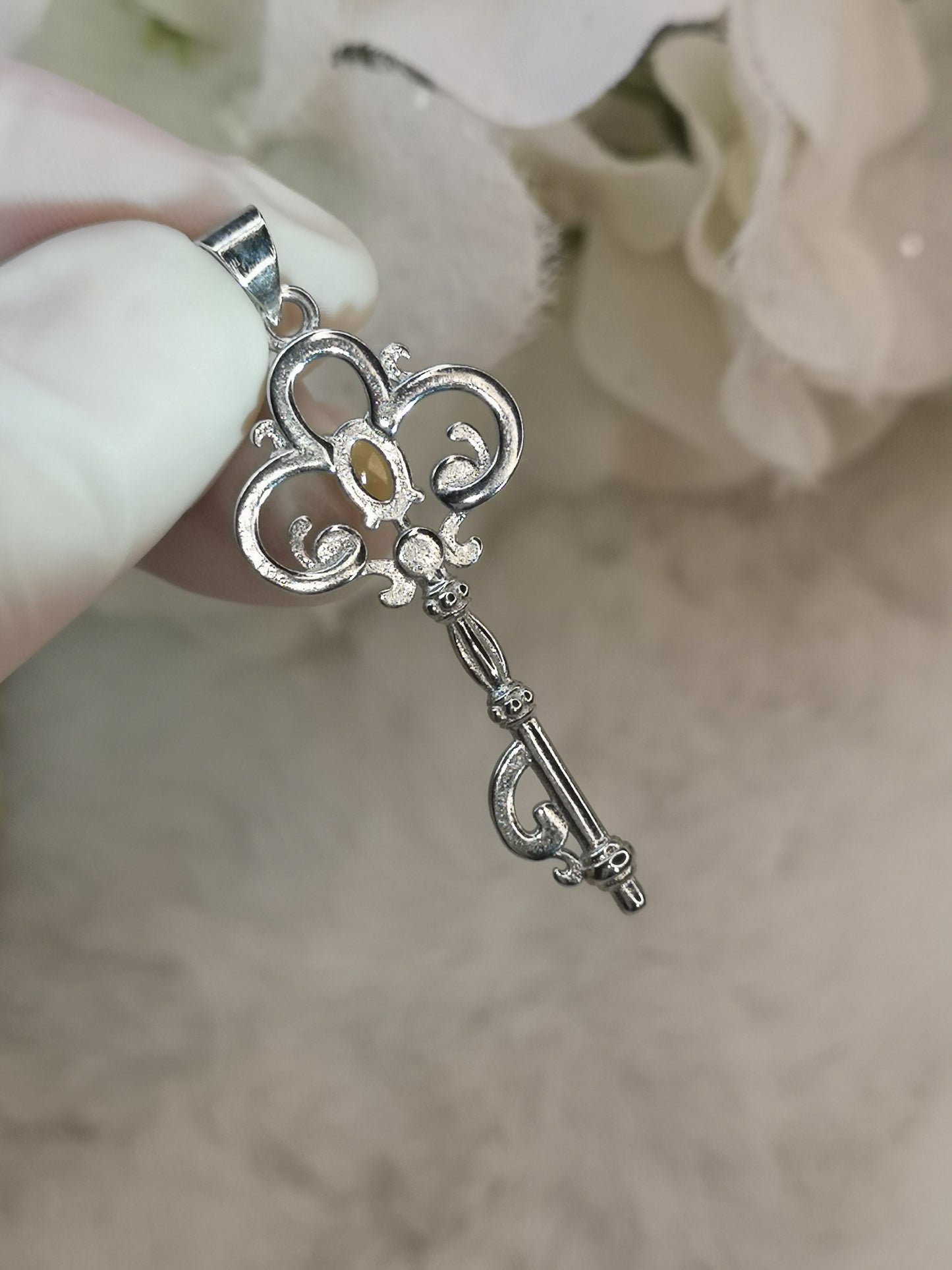 Opal Edelstein, Schlüssel 🗝 Kupfer Ketten Anhänger