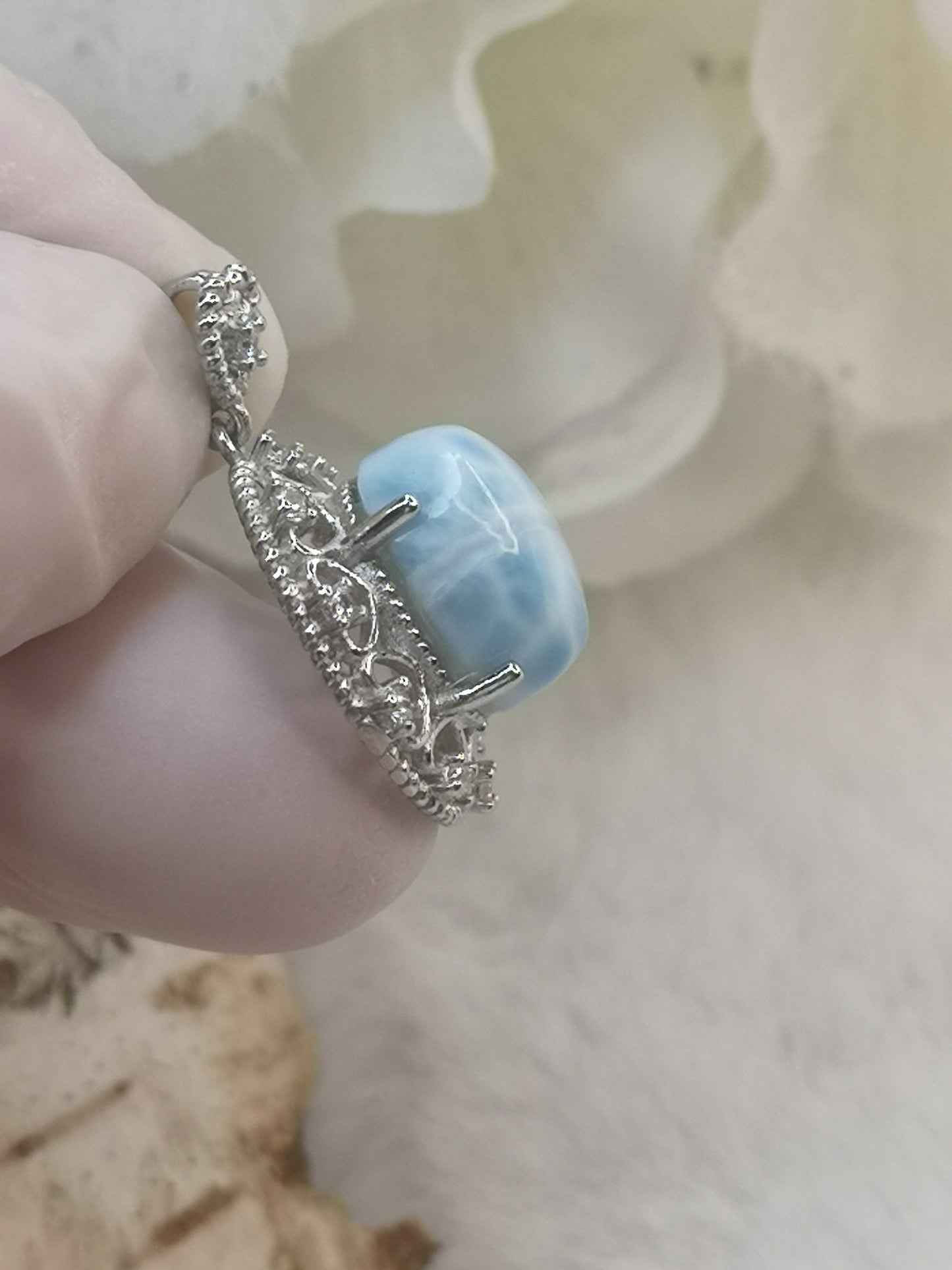 Larimar Edelstein, Kupfer Ketten Anhänger