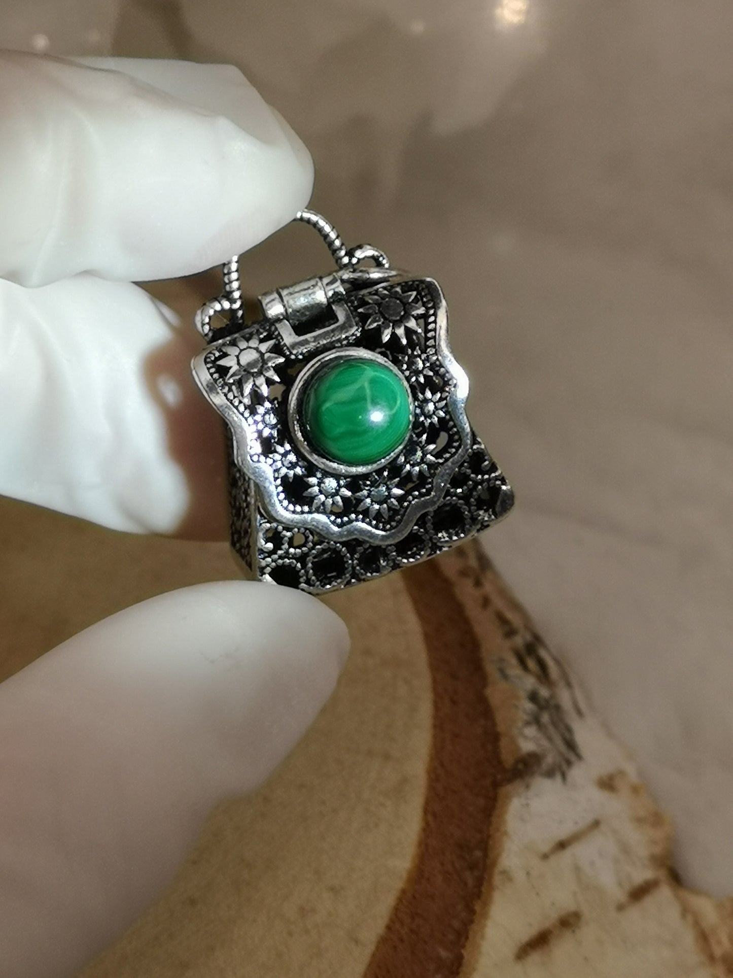 Malachite Edelstein, Kupfer Ketten Anhänger, Taschen Design