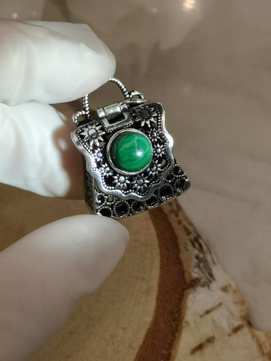 Malachite Edelstein, Kupfer Ketten Anhänger, Taschen Design