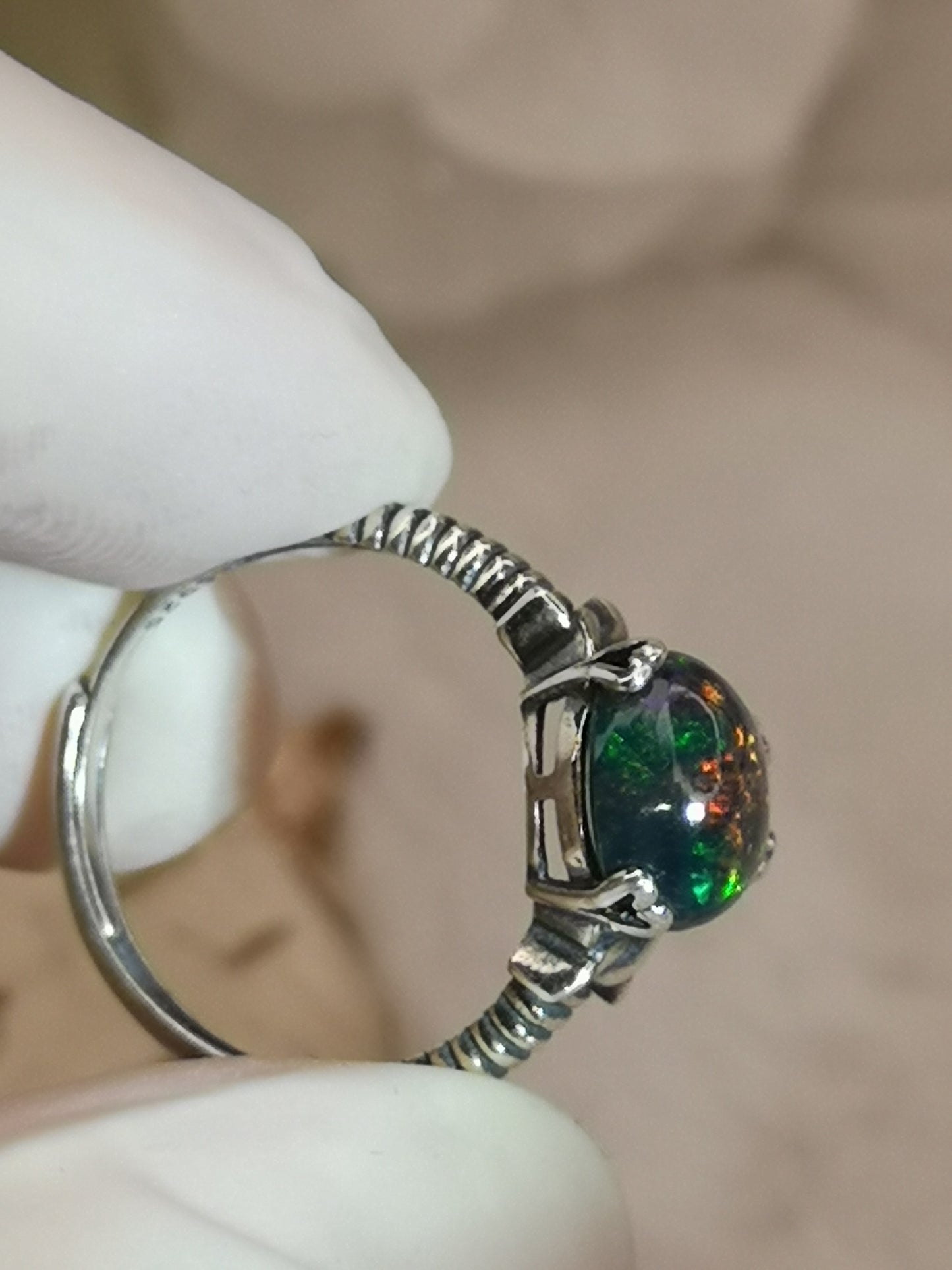 Black Opal Edelstein, 925 Silber Ring verstellbar