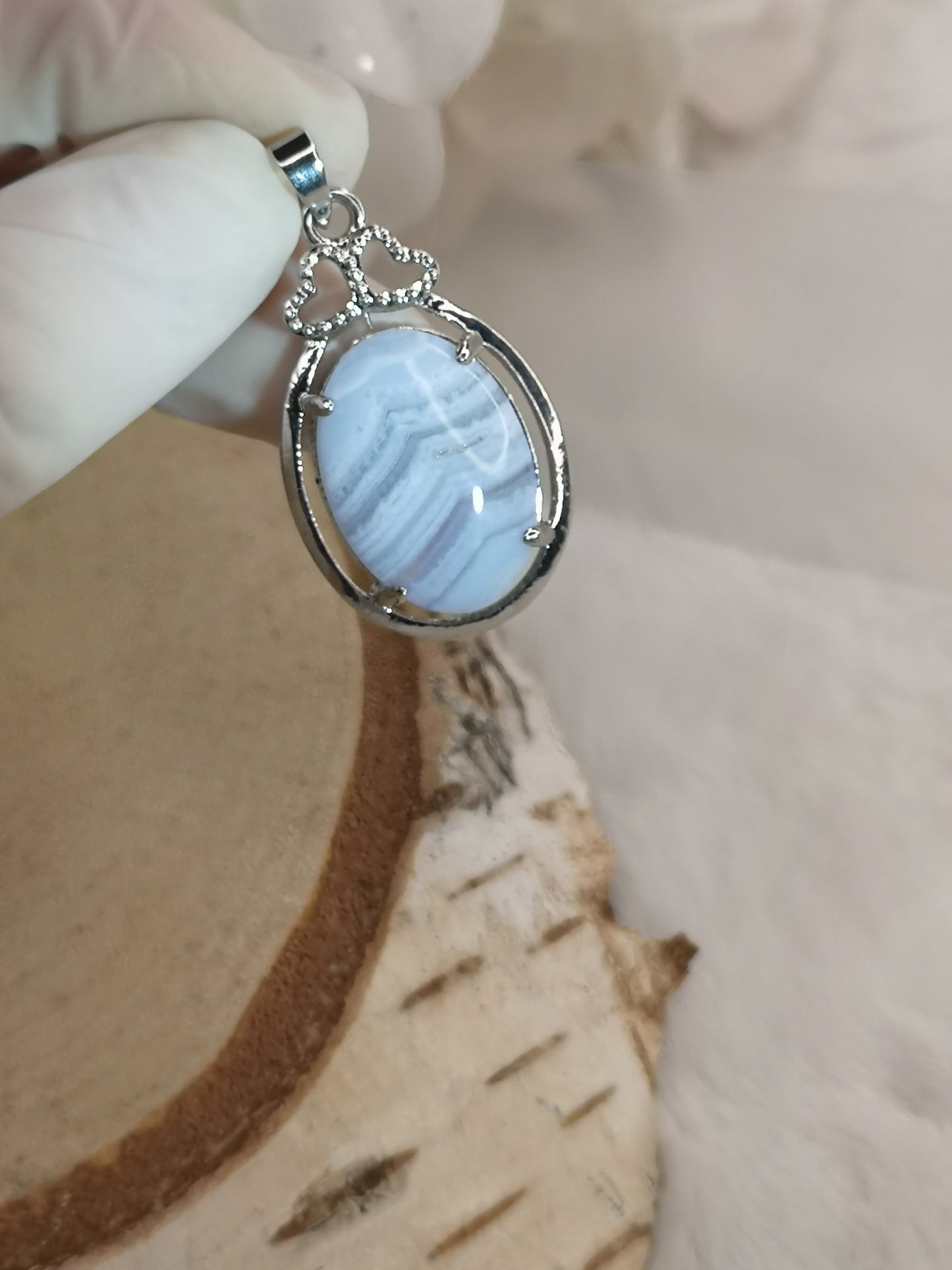 Blue Lace Achat Edelstein Kupfer Ketten Anhänger