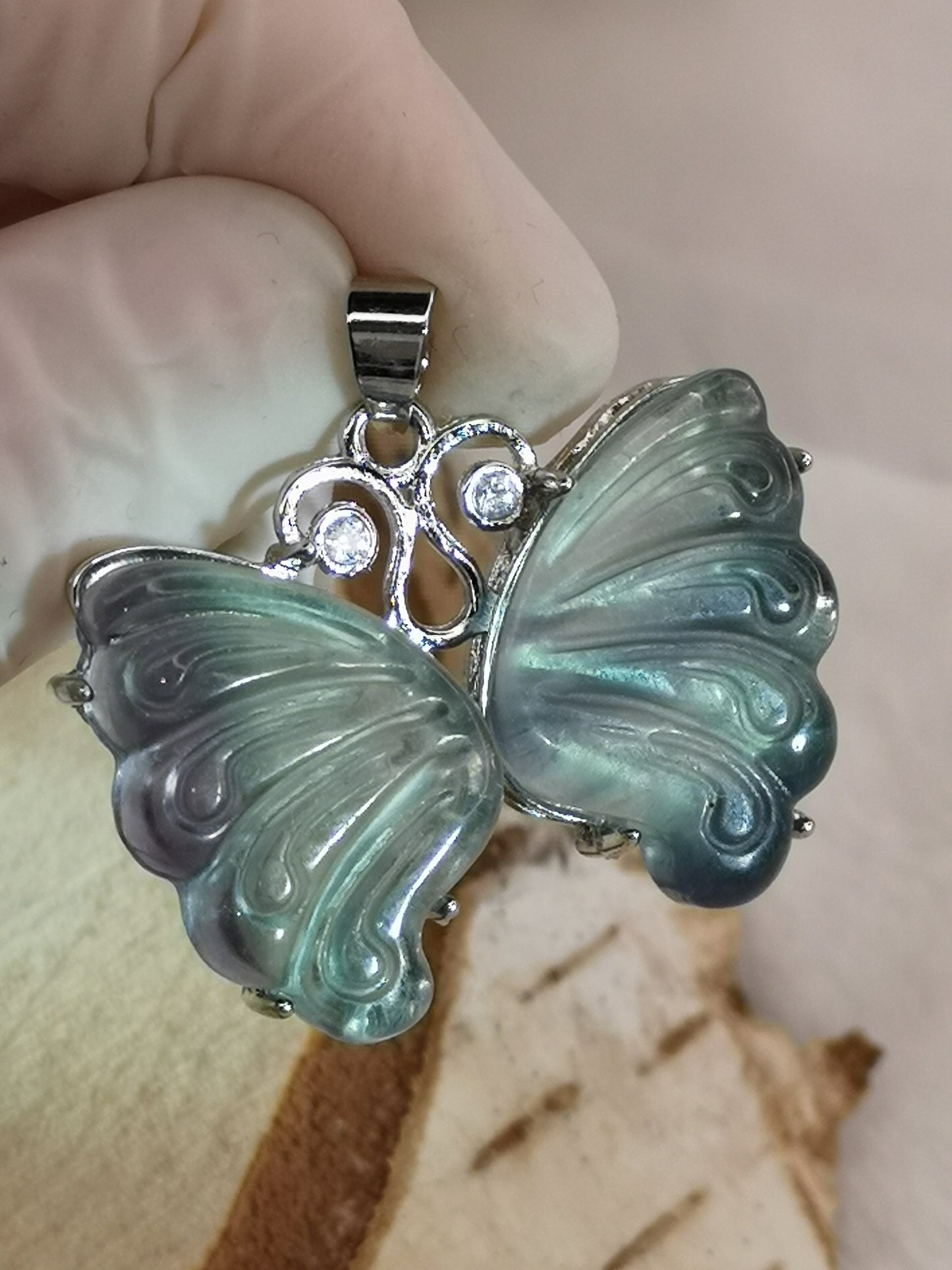 Blauer Fluorite Edelstein Schmetterling Kupfer Ketten Anhänger