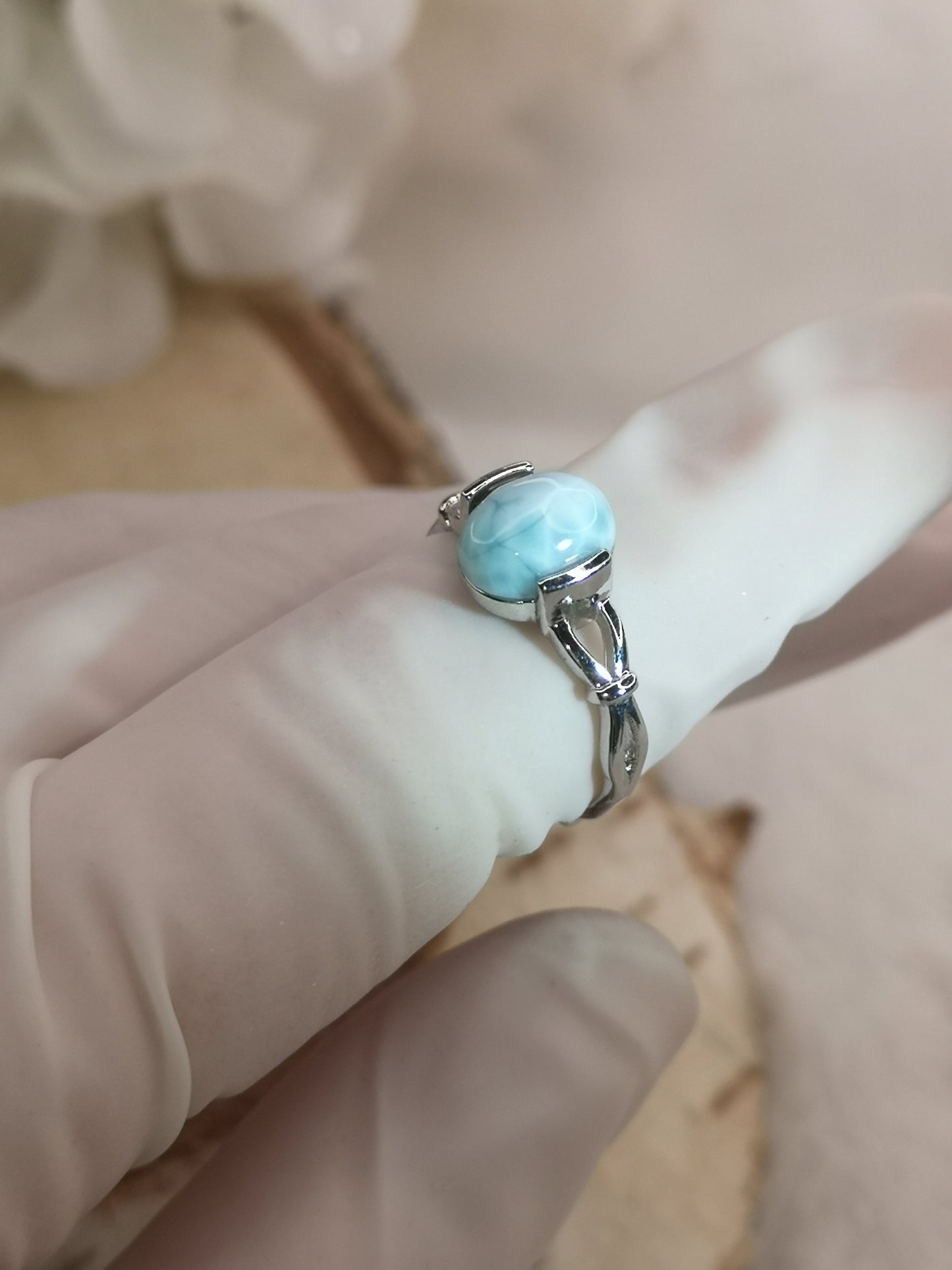 Larimar Edelstein Kupfer Ring verstellbar