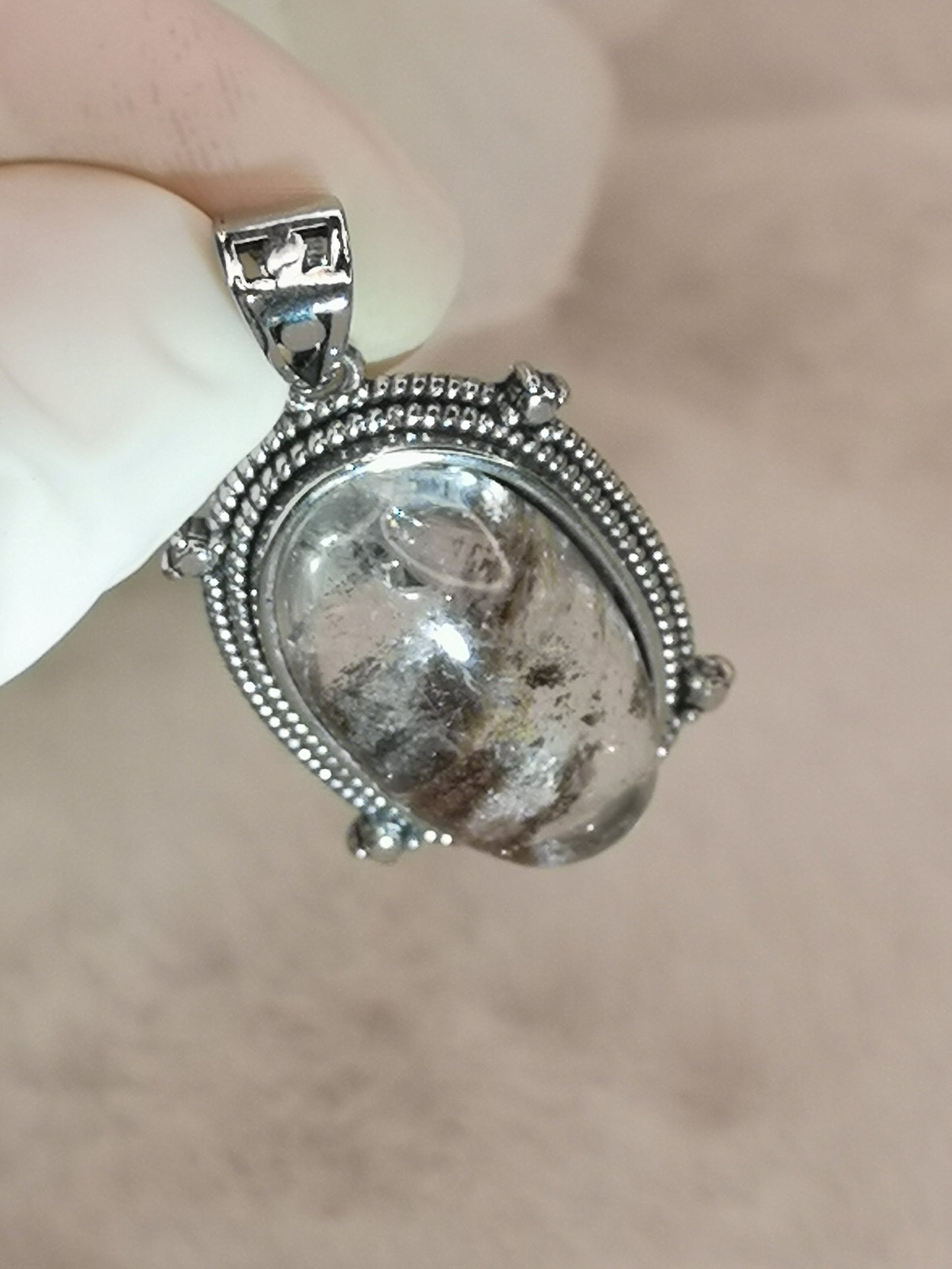 Gartenquartz Edelstein mit Phantomen, Kupfer Ketten Anhänger