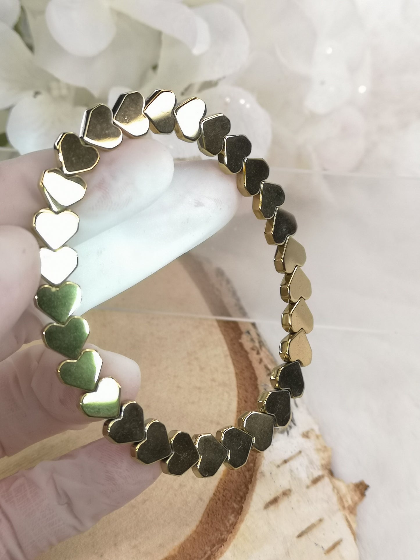 Pyrit Herz Armband, dehnbar