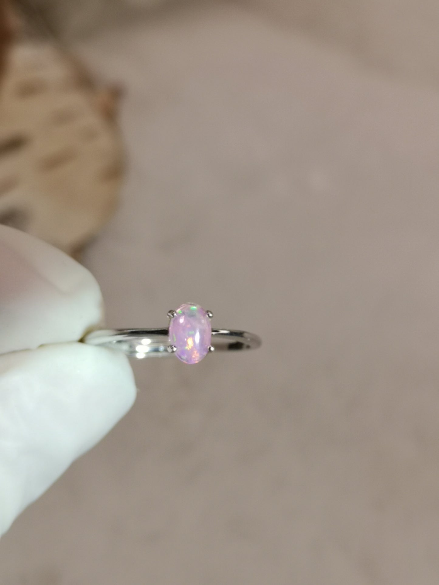 Rosa Opal Edelstein, 925 Silber Ring