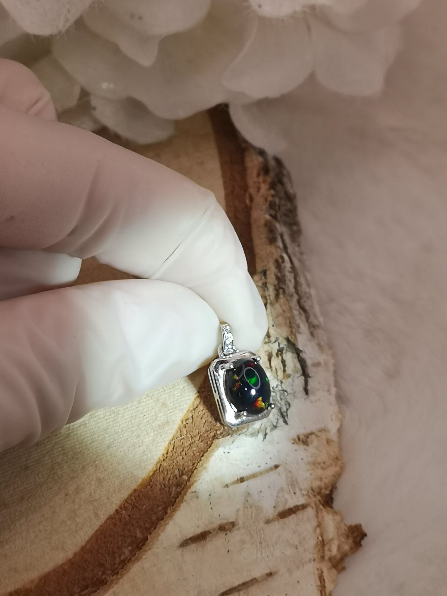 Black Opal Edelstein, 925 Silber Ketten Anhänger