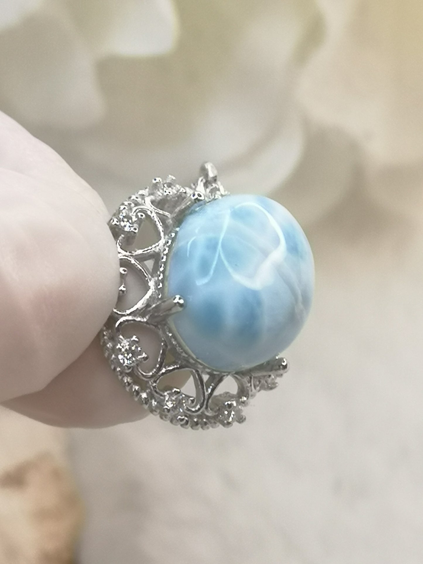 Larimar Edelstein, Kupfer Ketten Anhänger