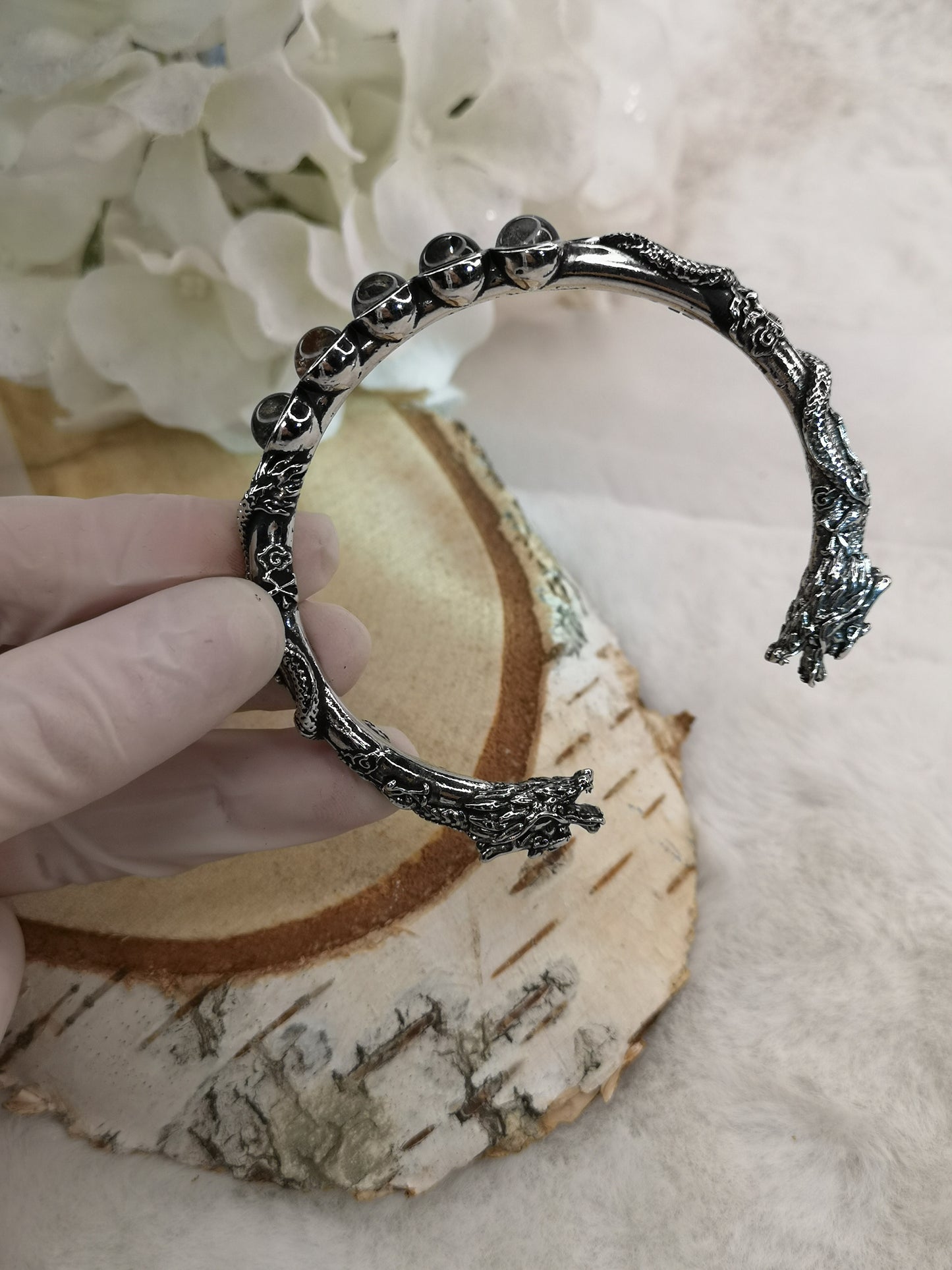 Gartenquartz Edelsteine, Kupfer Drachendesign Armband