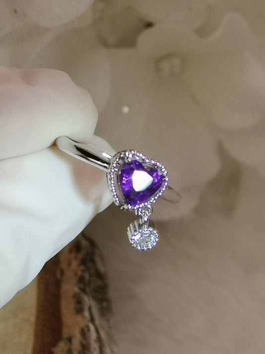Amethyst Herz Edelstein, Kupfer Ring verstellbar