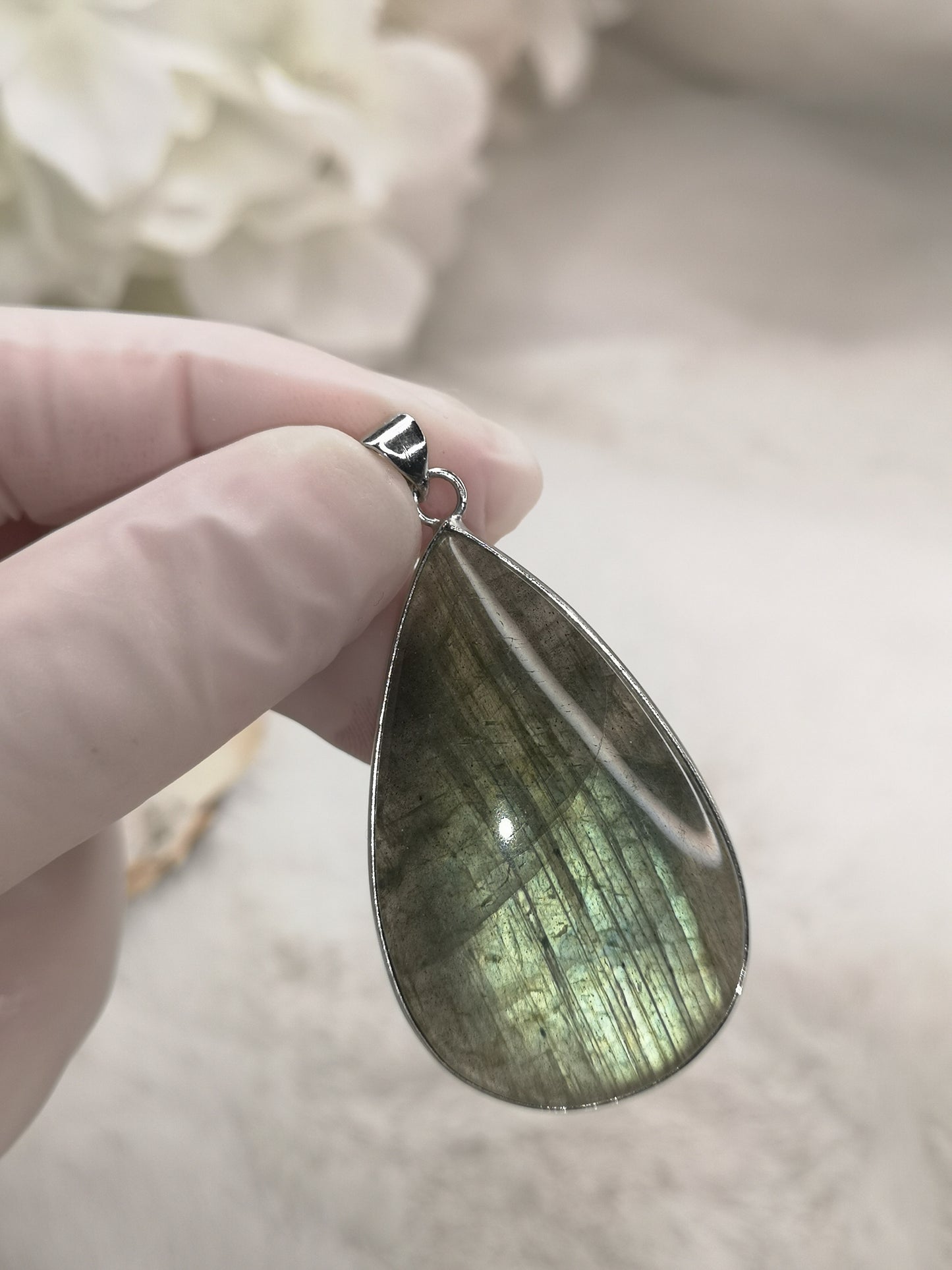 Labradorite Edelstein, 925 Silber Tropfen Ketten Anhänger