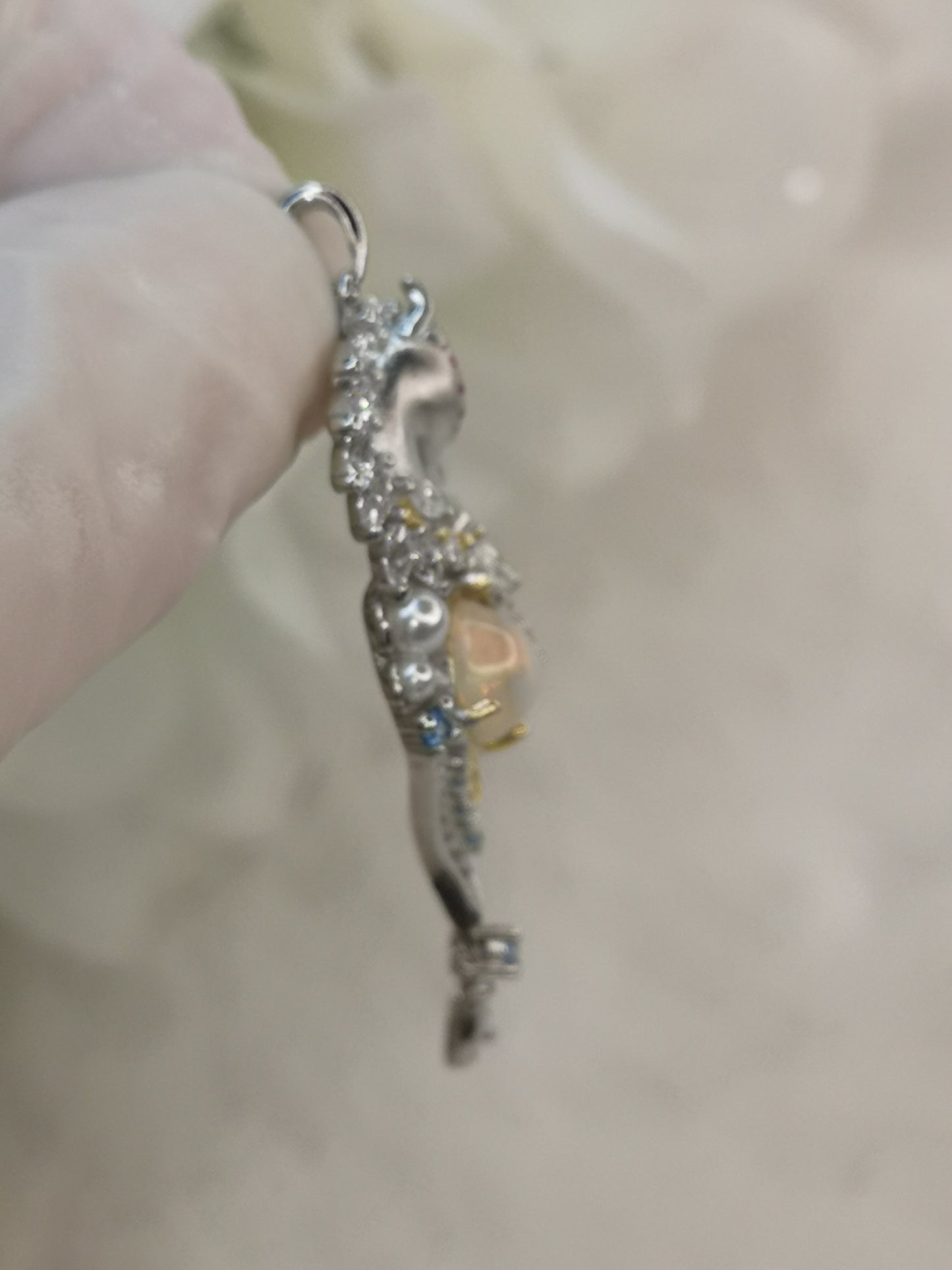 Opal Edelstein, 925 Silber Ketten Anhänger, Einhorn Design