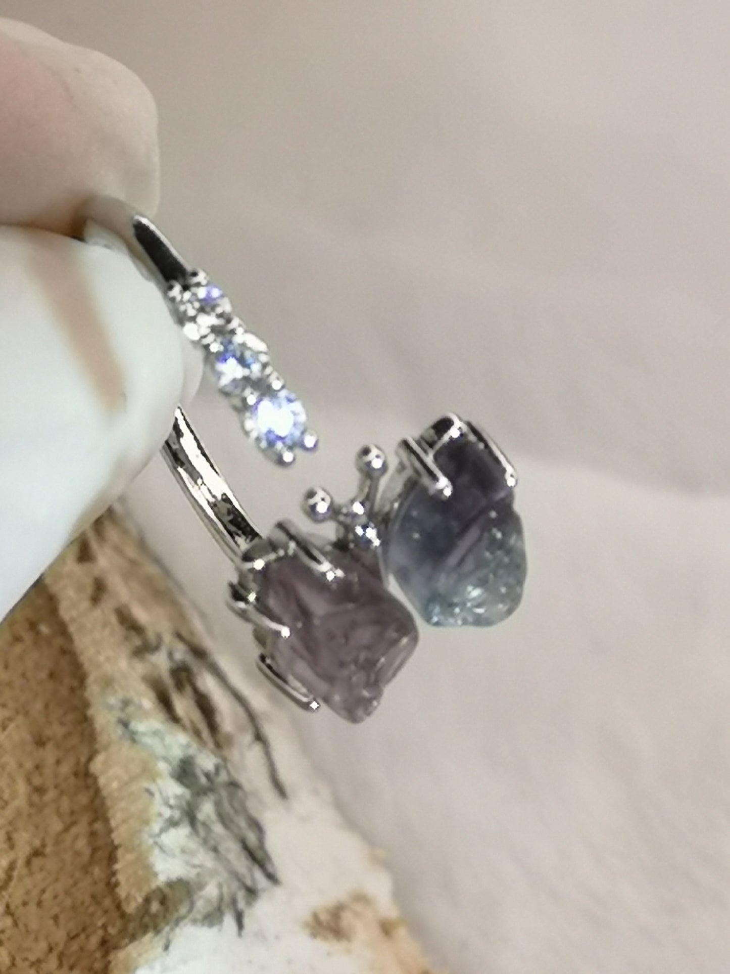 Fluorite Edelstein Schmetterling Kupfer Ring verstellbar
