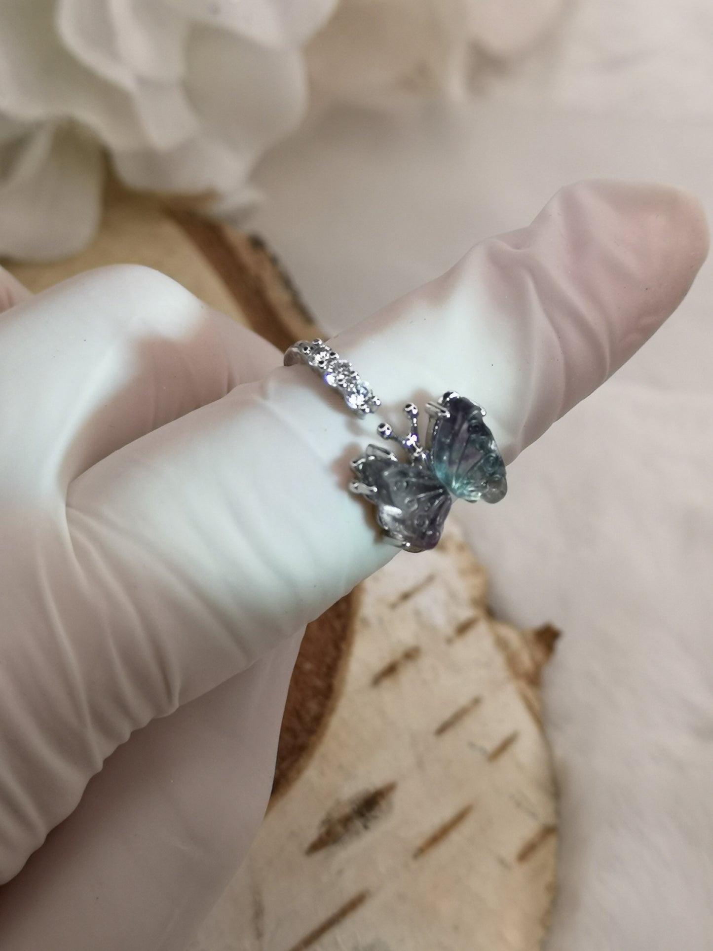 Fluorite Edelstein Schmetterling Kupfer Ring verstellbar