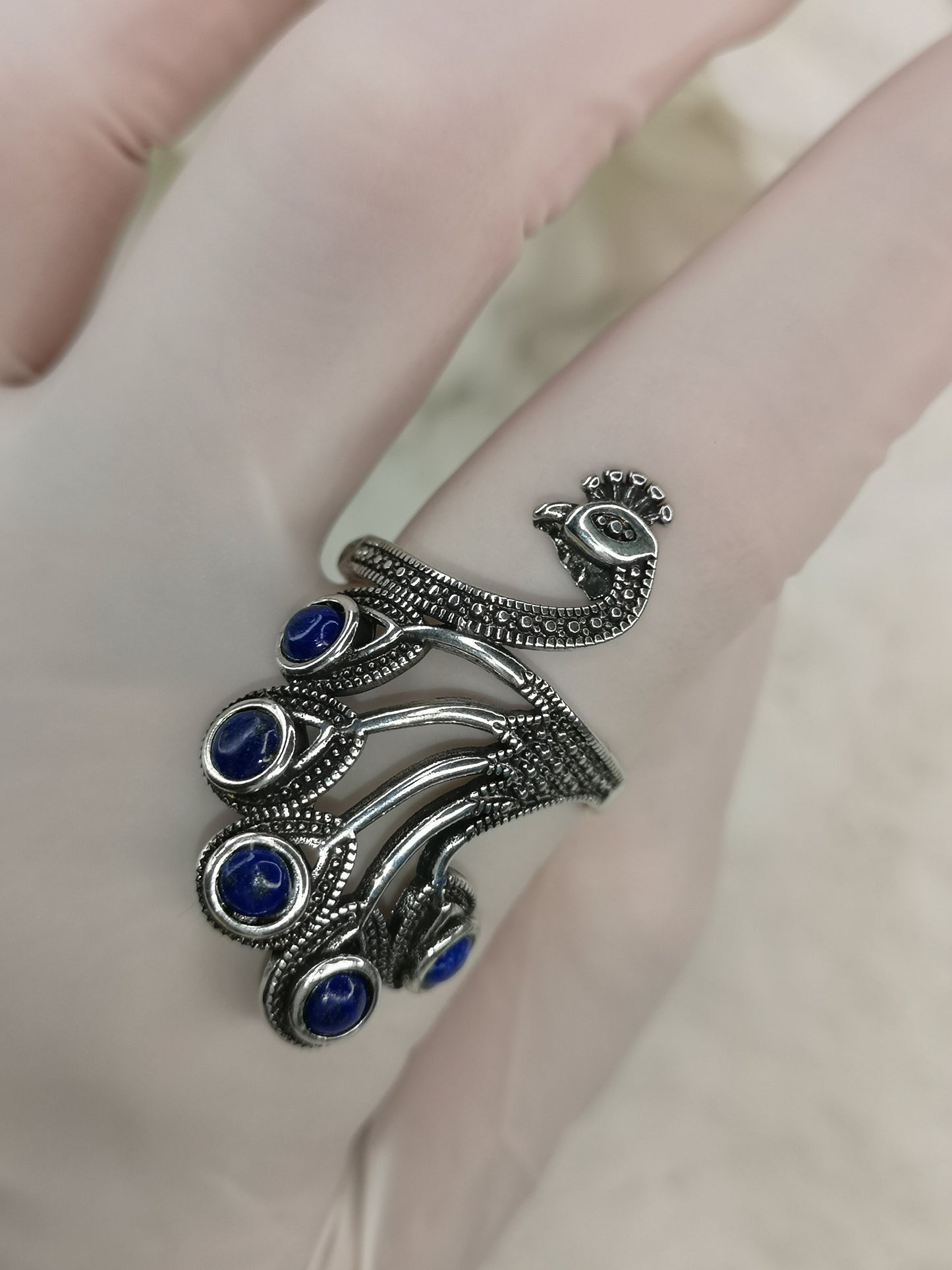 Lapislazuli Lapis Edelstein Markasiten Paradies Pfau Vogel, Kupfer Ring