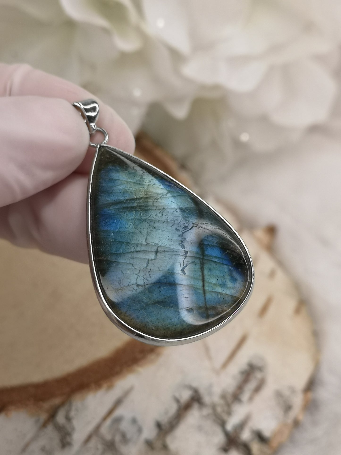 Labradorite Edelstein, 925 Silber Tropfen Ketten Anhänger