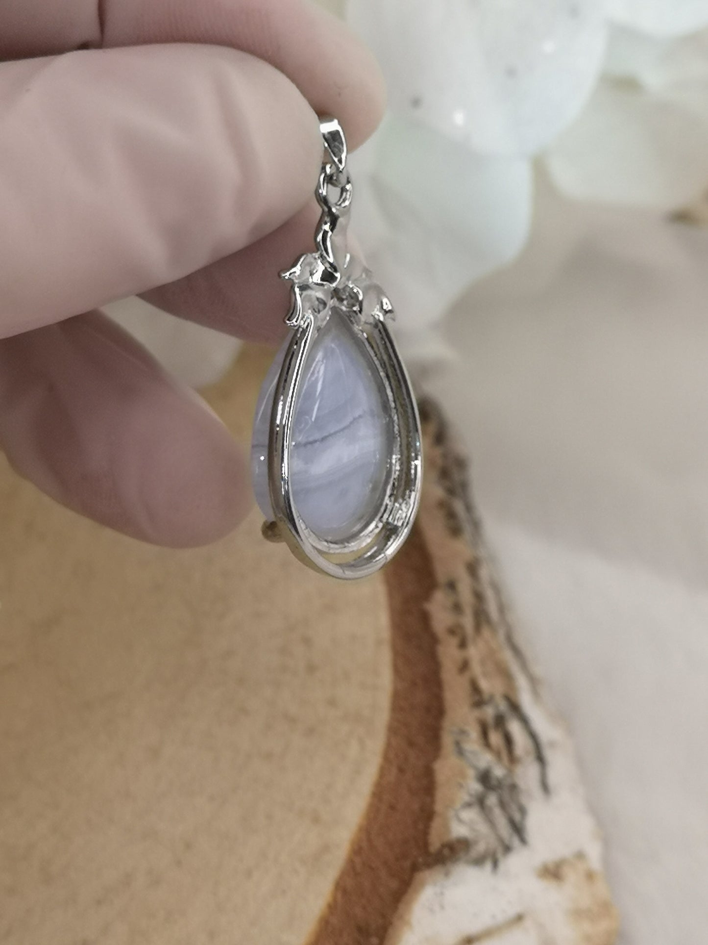 Blue Less Achat Edelstein, Kupfer Ketten Anhänger