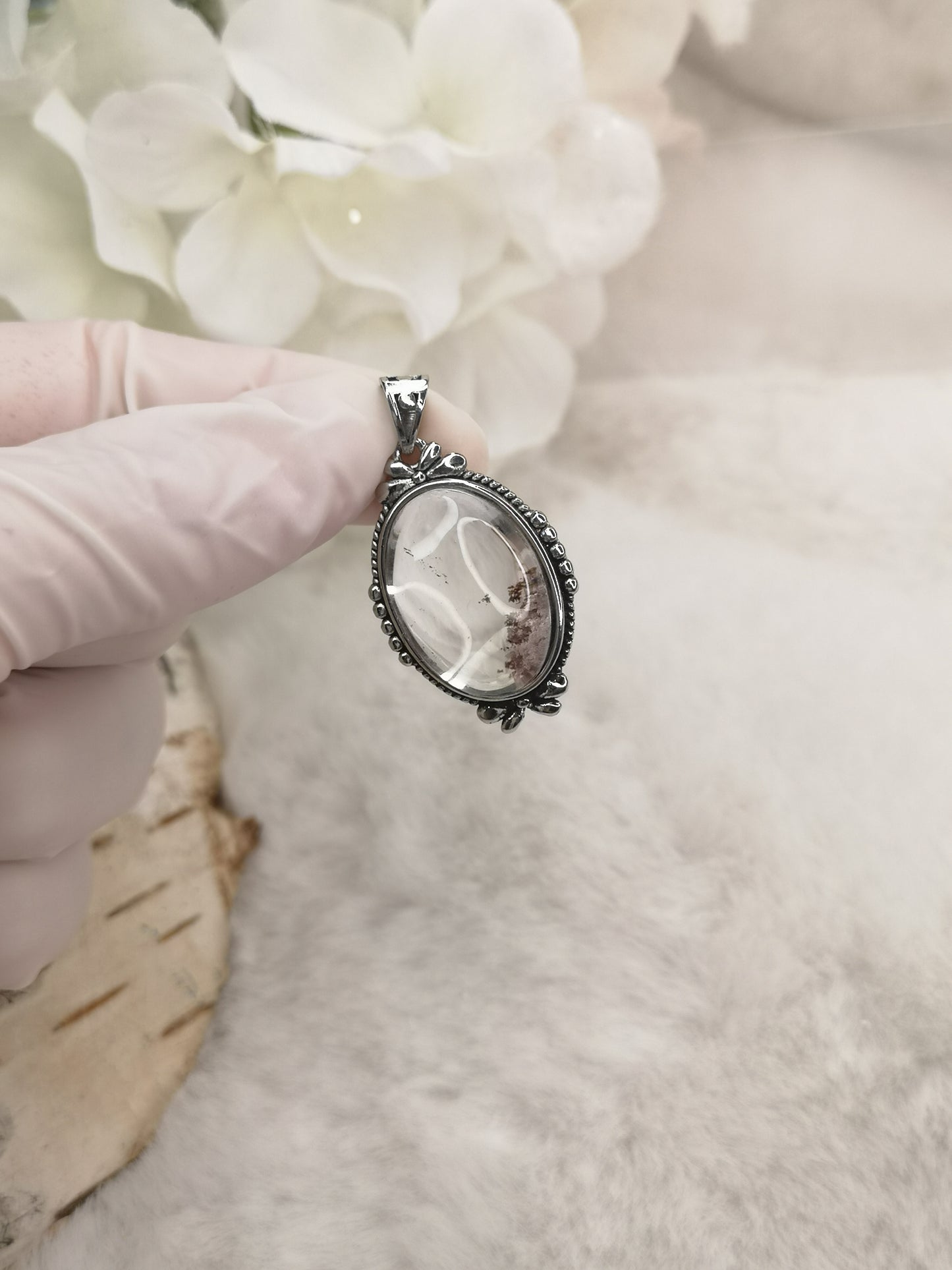 Gartenquartz Edelstein mit Phantomen, Kupfer Ketten Anhänger