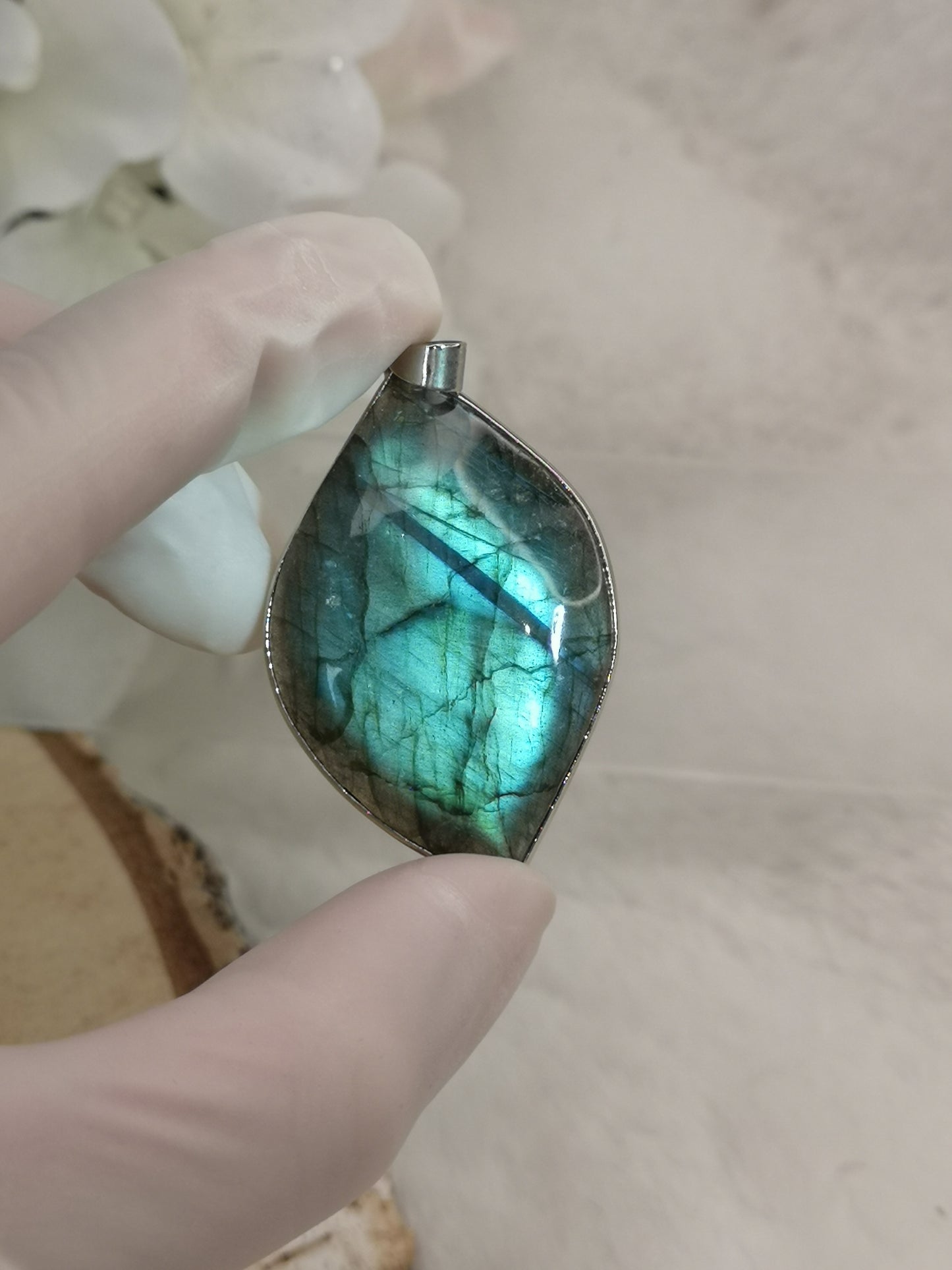Labradorite Edelstein Tropfen, Kupfer Ketten Anhänger