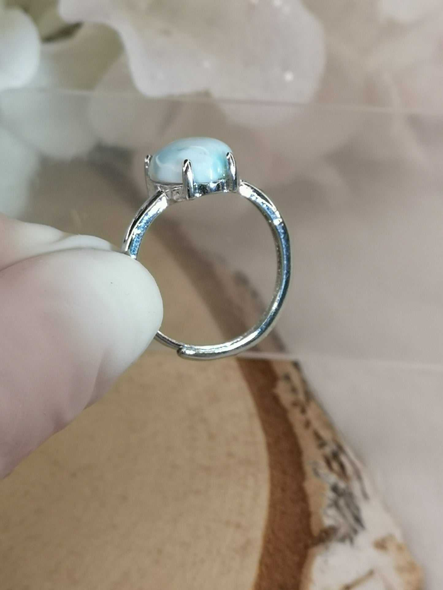 Larimar Edelstein, Kupfer Ring verstellbar