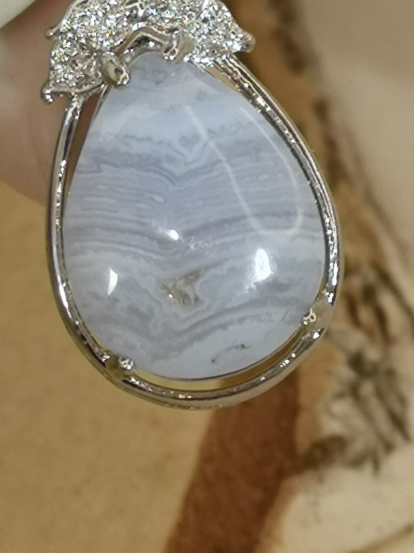 Blue Lace Achat Edelstein Kupfer Ketten Anhänger