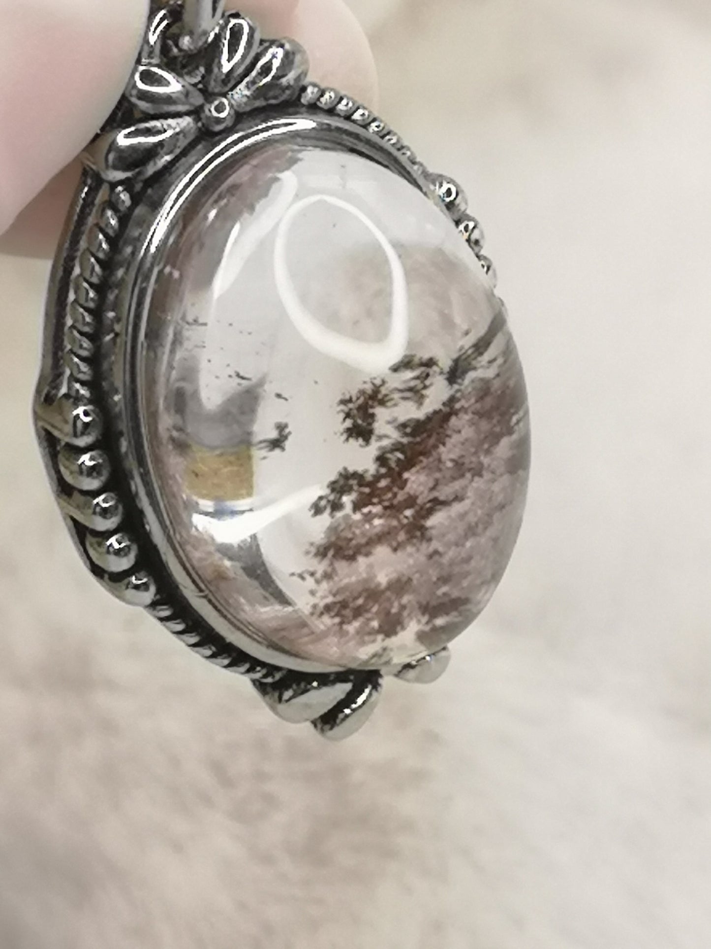 Gartenquartz Edelstein mit Phantomen, Kupfer Ketten Anhänger