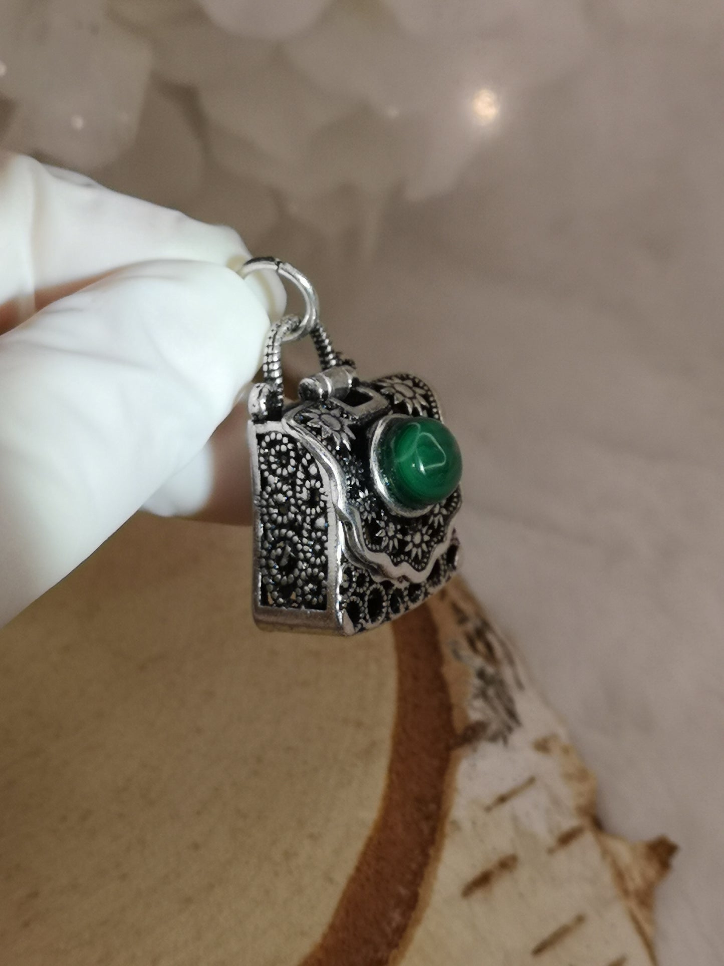 Malachite Edelstein, Kupfer Ketten Anhänger, Taschen Design