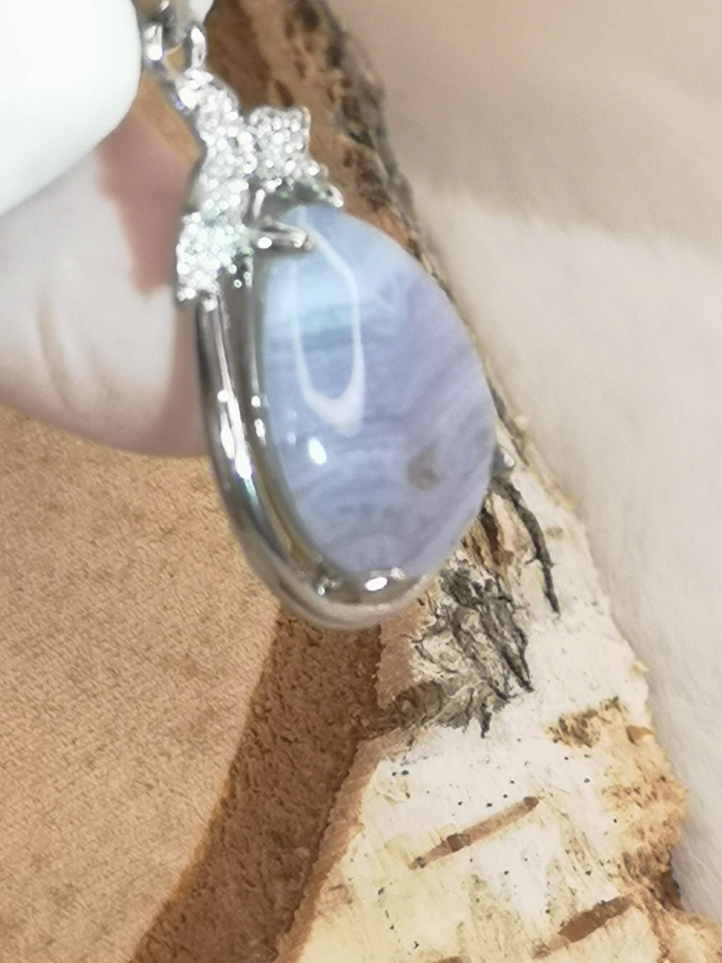 Blue Lace Achat Edelstein Kupfer Ketten Anhänger