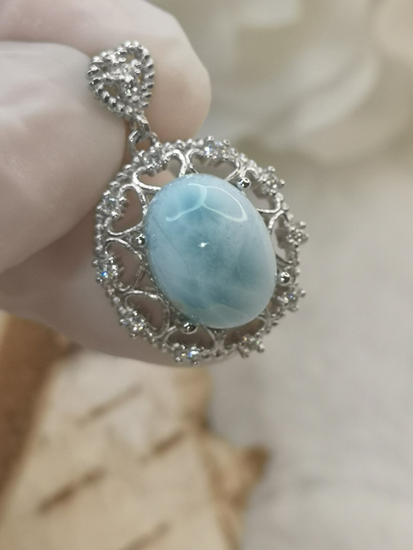 Larimar Edelstein, Kupfer Ketten Anhänger