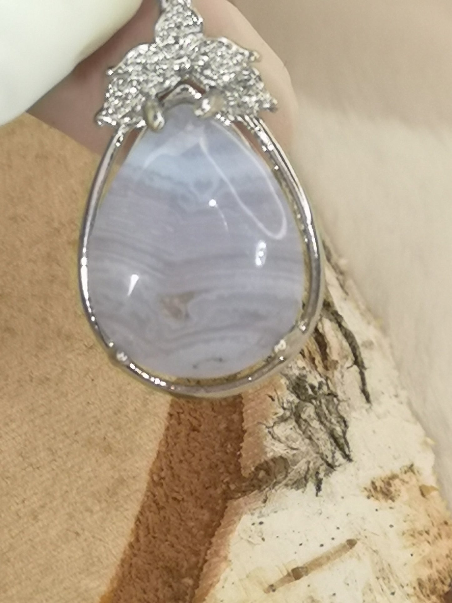 Blue Lace Achat Edelstein Kupfer Ketten Anhänger