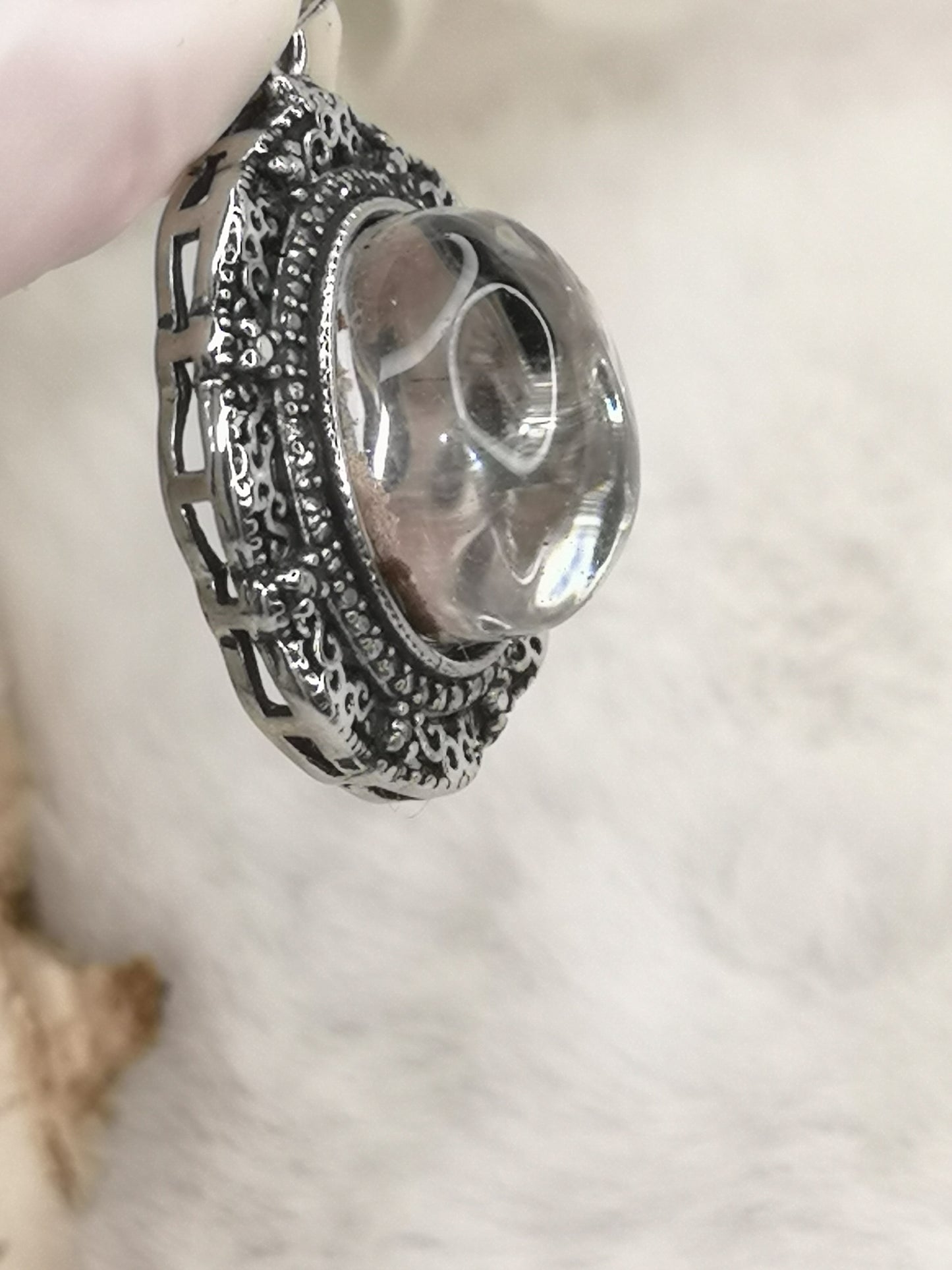 Gartenquartz Edelstein mit Phantomen, Kupfer Ketten Anhänger