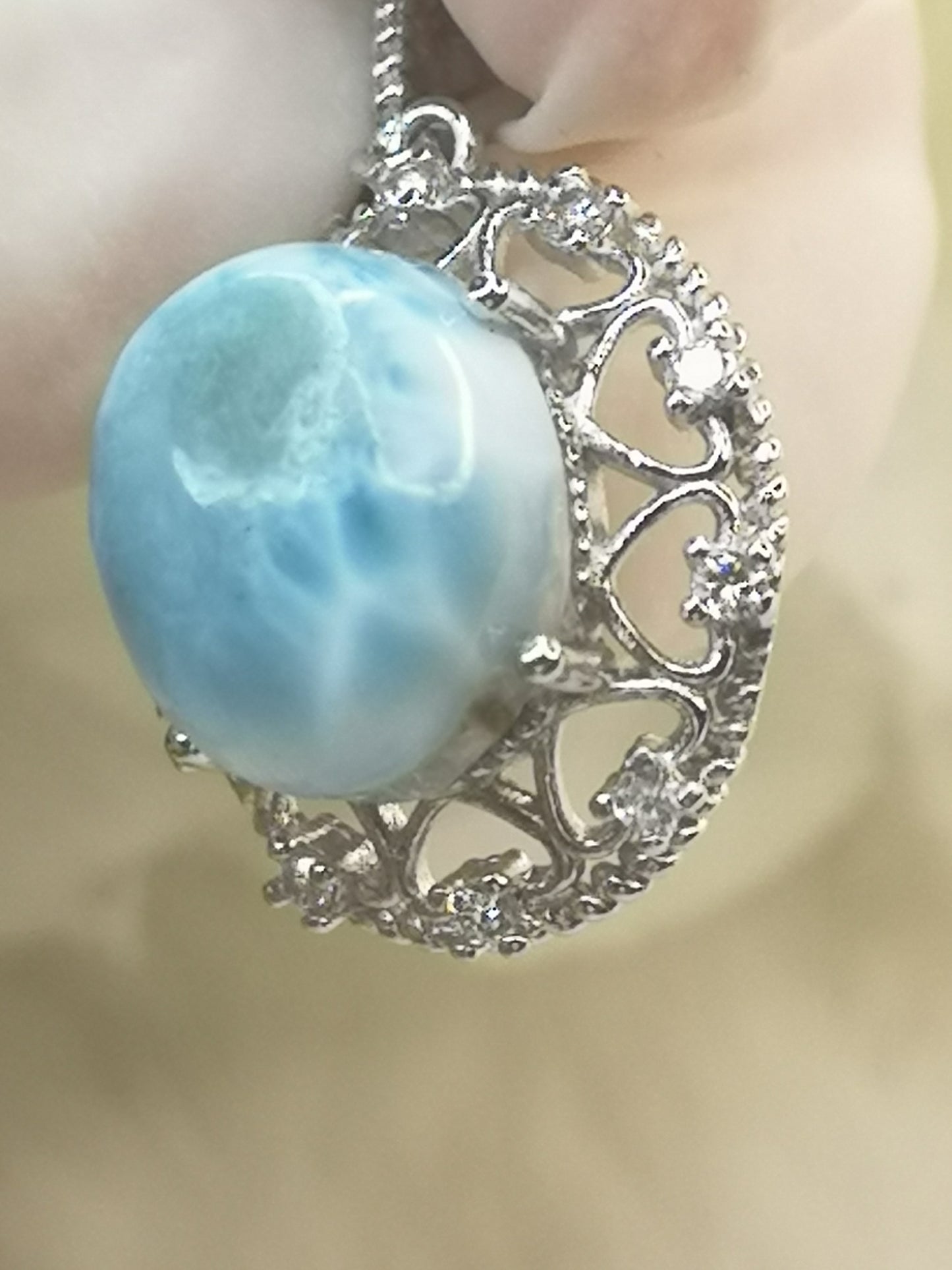 Larimar Edelstein, Kupfer Ketten Anhänger