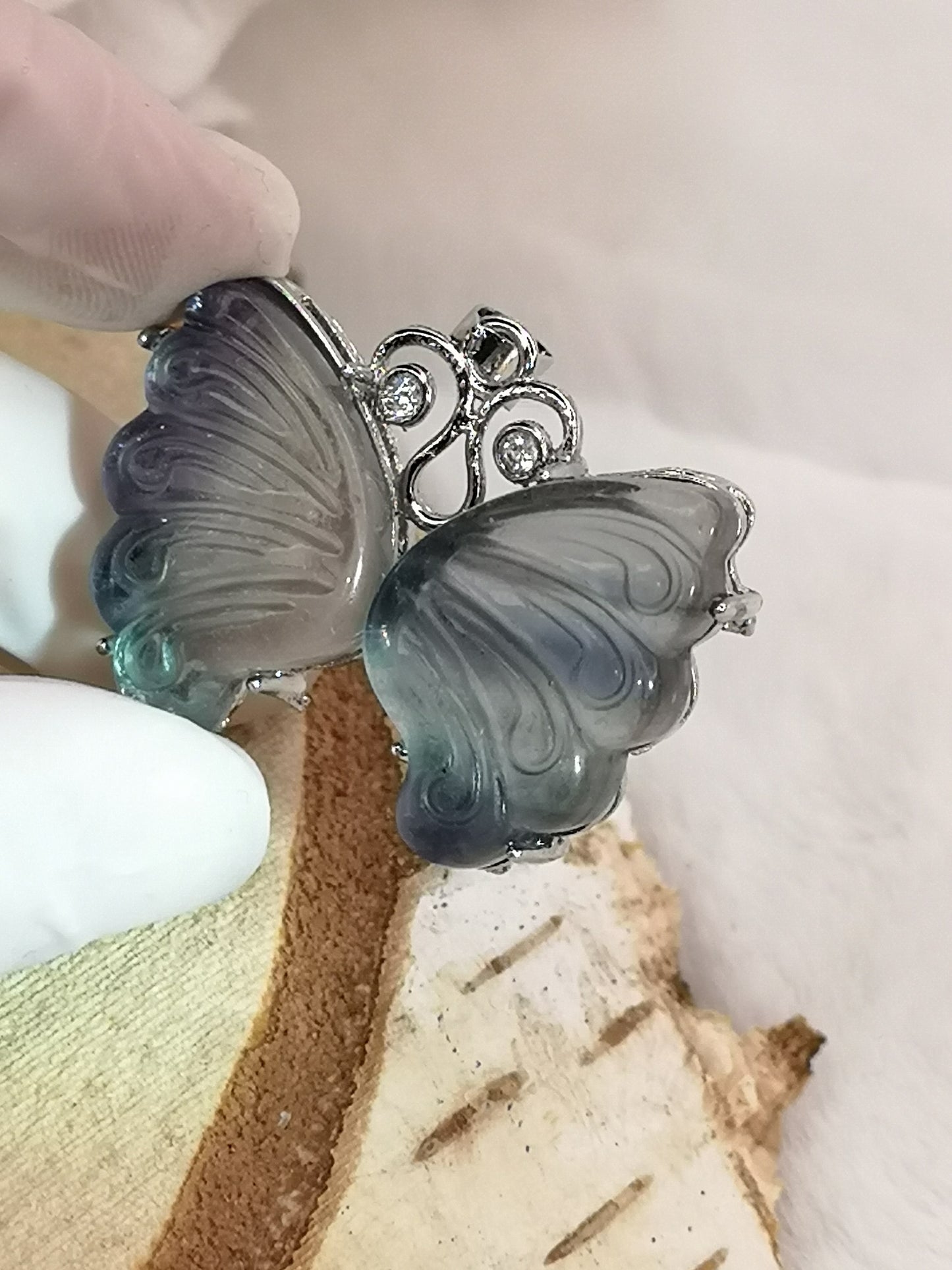 Blauer Fluorite Edelstein Schmetterling Kupfer Ketten Anhänger