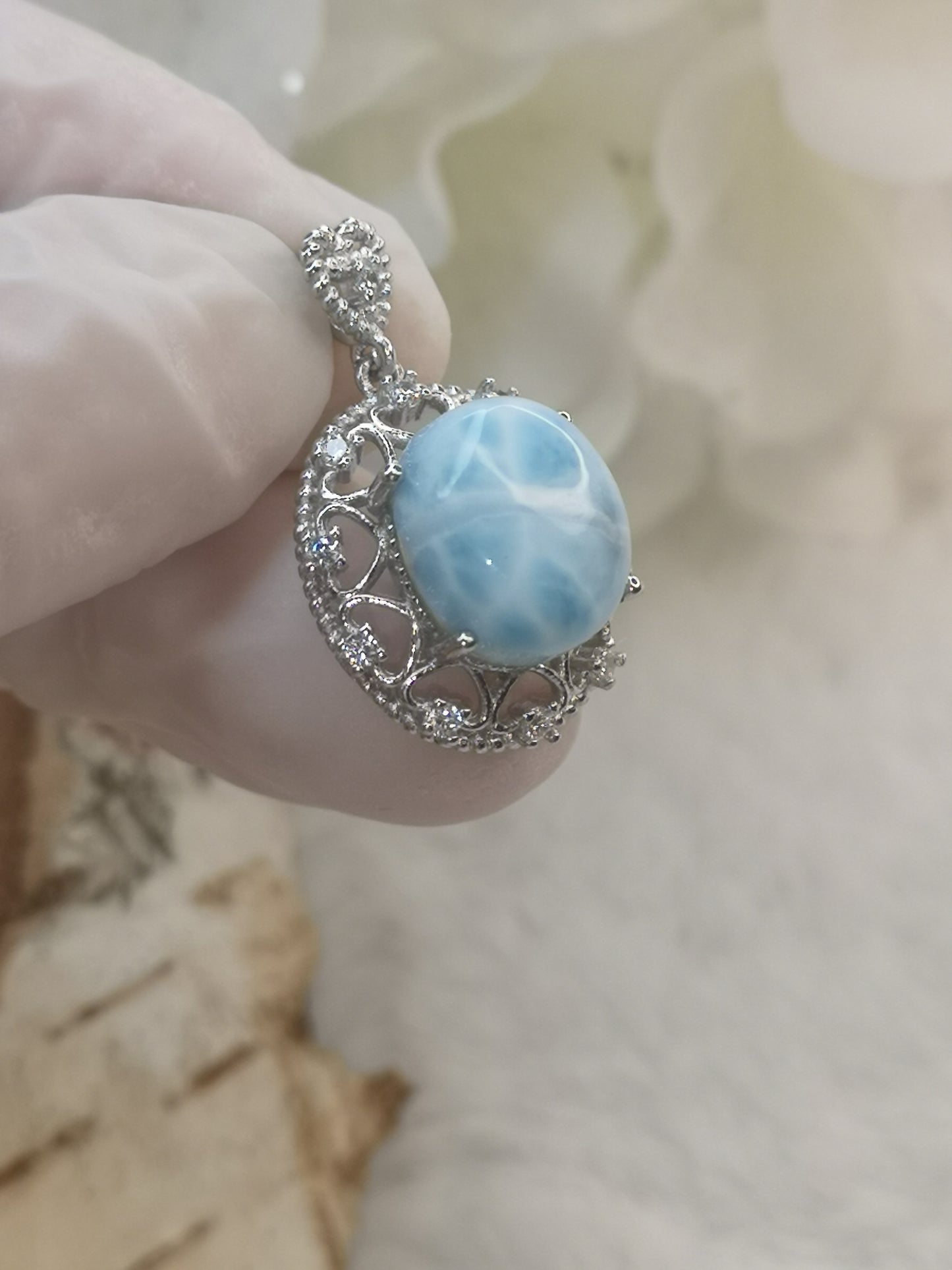 Larimar Edelstein, Kupfer Ketten Anhänger