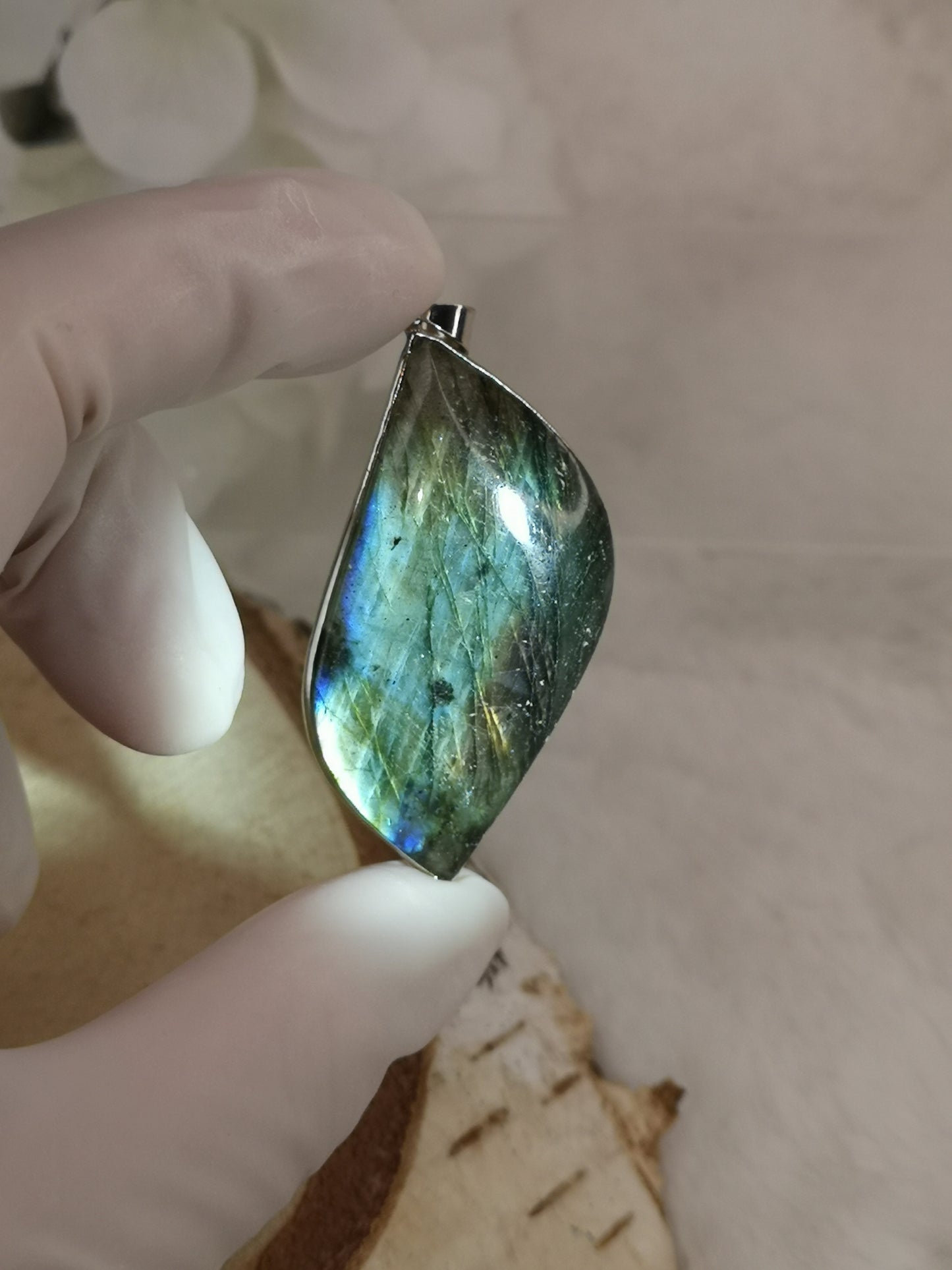 Labradorite Edelstein Tropfen, Kupfer Ketten Anhänger