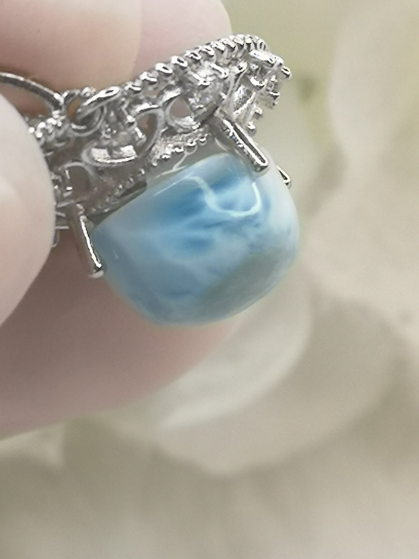 Larimar Edelstein, Kupfer Ketten Anhänger