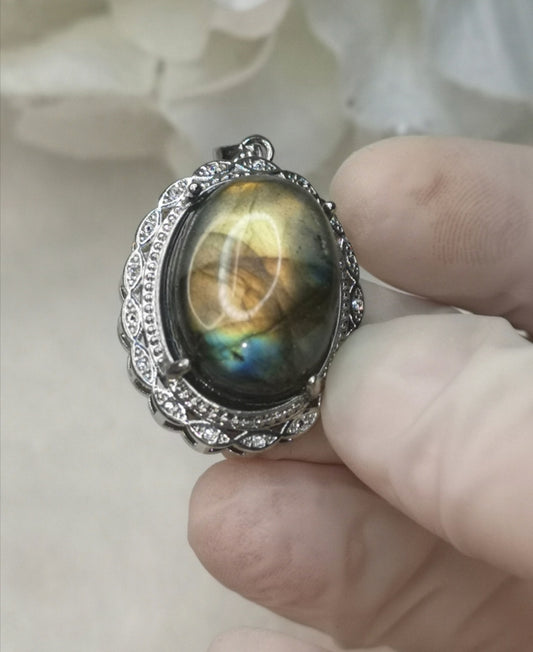 Labradorite Edelstein, Kupfer Ketten Anhänger