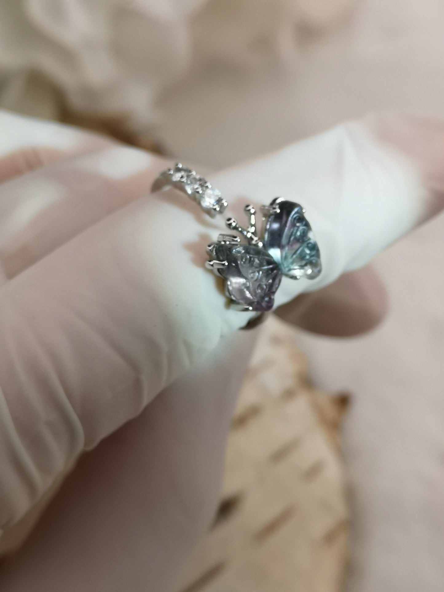 Fluorite Edelstein Schmetterling Kupfer Ring verstellbar