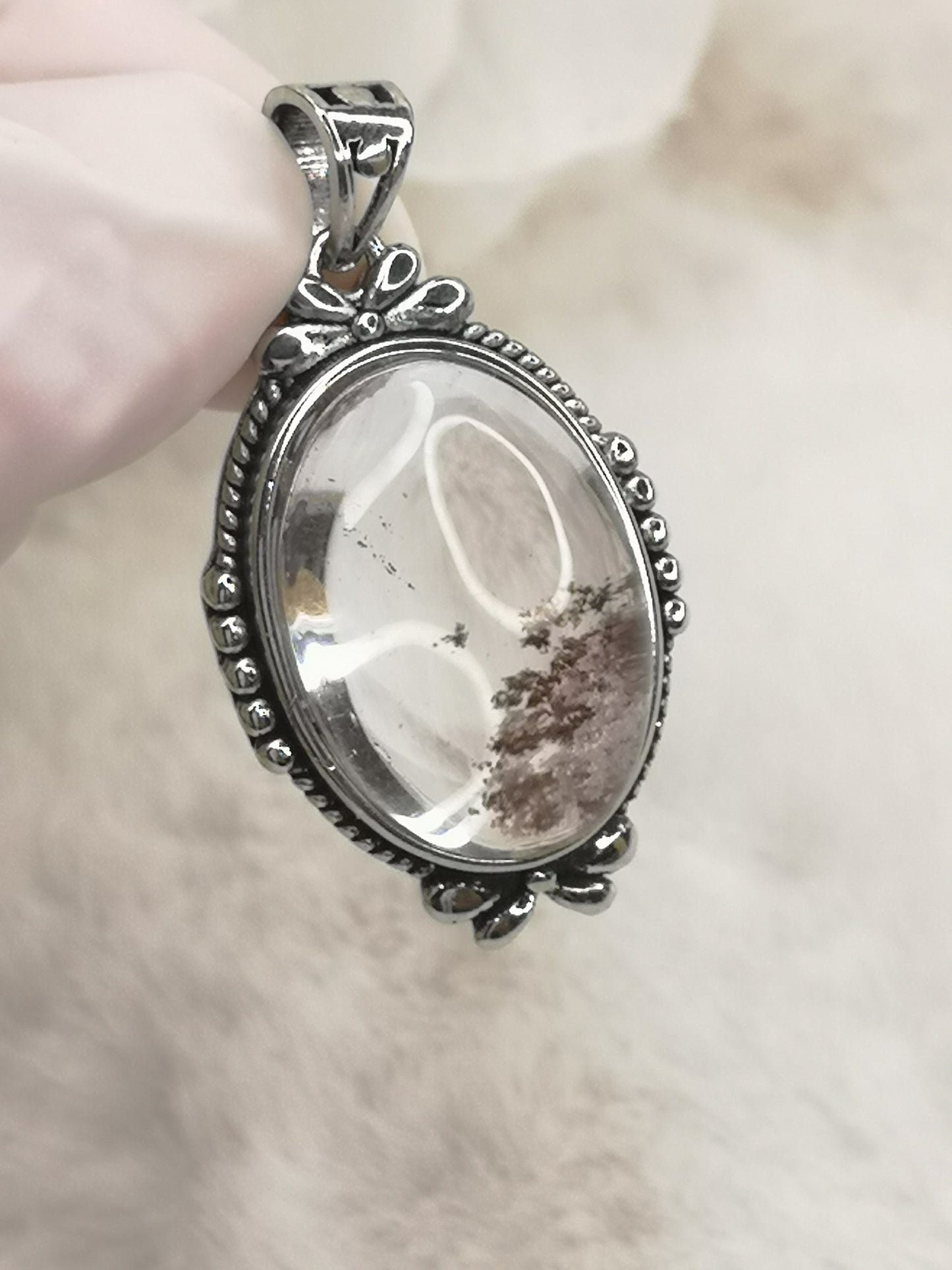 Gartenquartz Edelstein mit Phantomen, Kupfer Ketten Anhänger