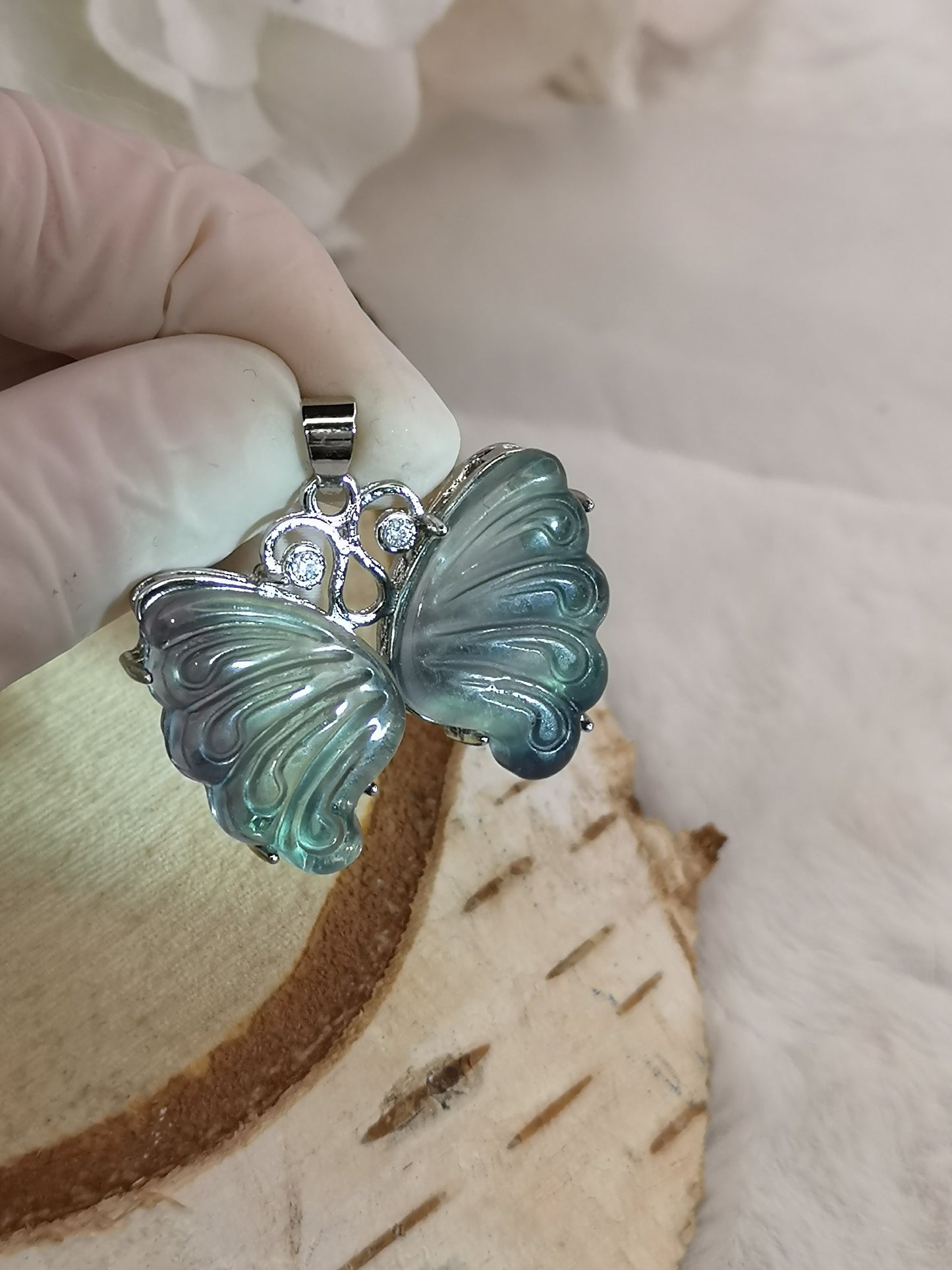 Blauer Fluorite Edelstein Schmetterling Kupfer Ketten Anhänger