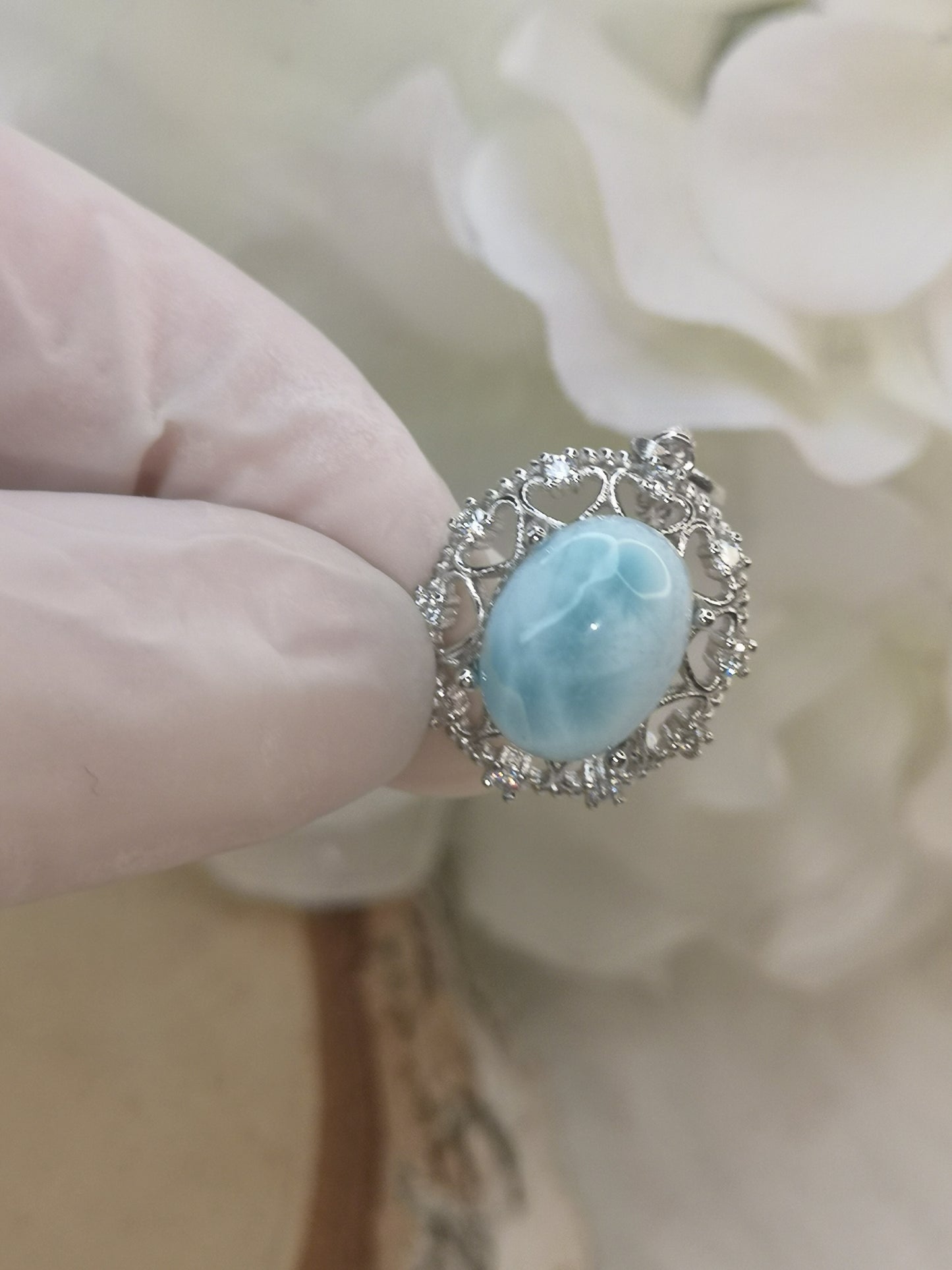 Larimar Edelstein, Kupfer Ketten Anhänger