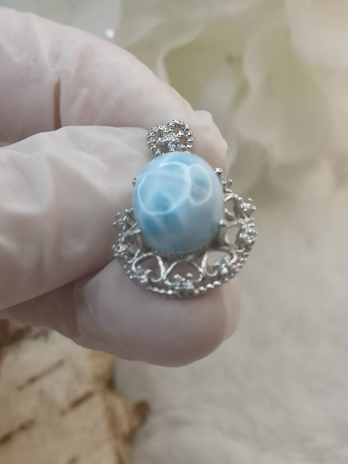 Larimar Edelstein, Kupfer Ketten Anhänger